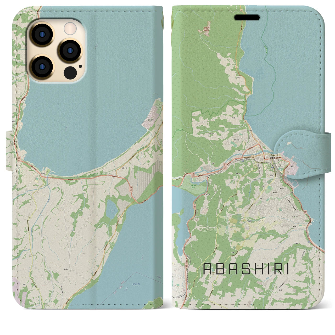 【網走(北海道)】地図柄iPhoneケース(手帳タイプ)ナチュラル・iPhone 12 Pro Max 用