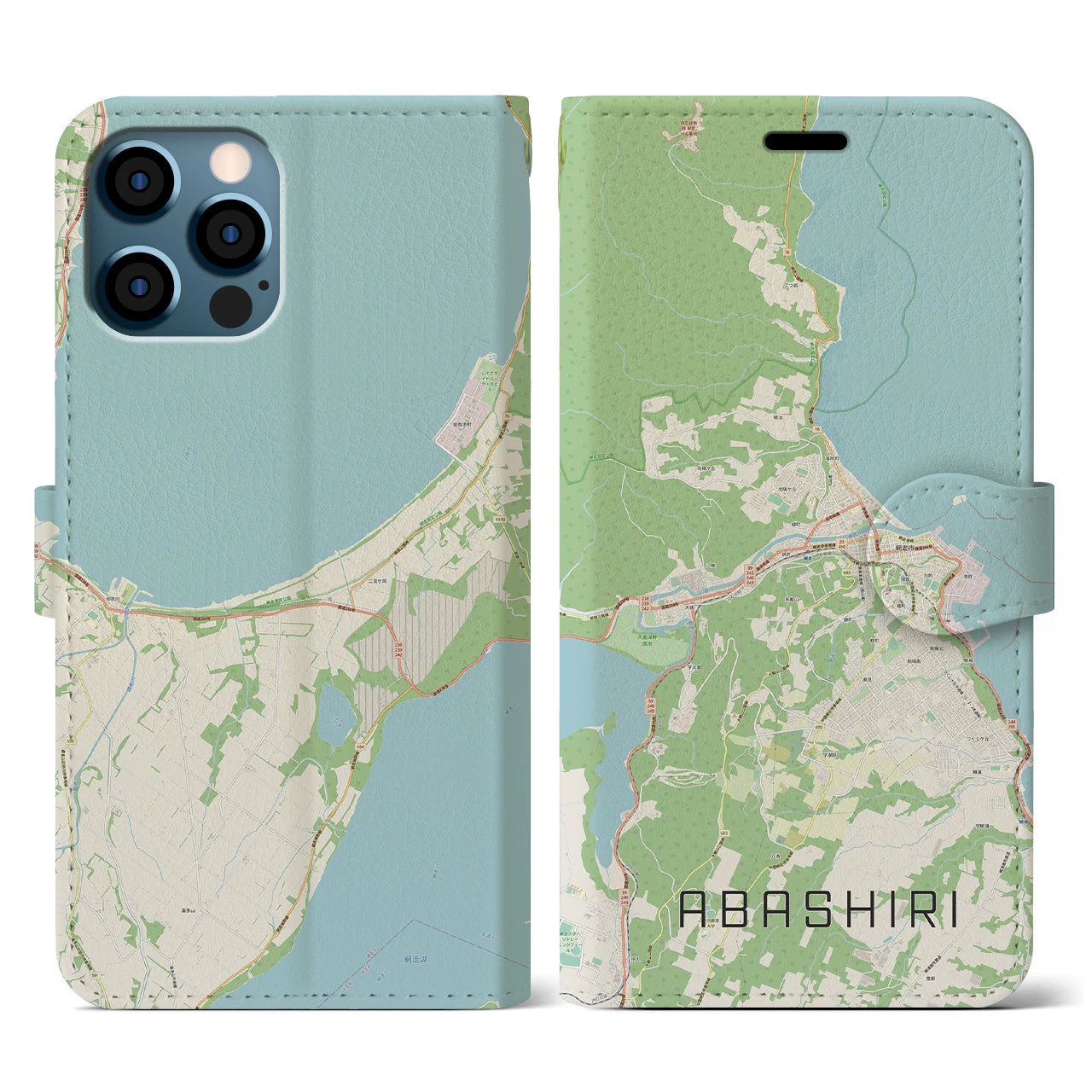 【網走(北海道)】地図柄iPhoneケース(手帳タイプ)ナチュラル・iPhone 12 / 12 Pro 用