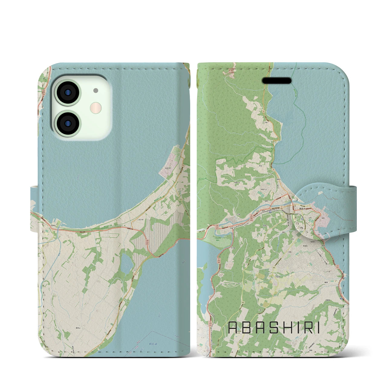 【網走(北海道)】地図柄iPhoneケース(手帳タイプ)ナチュラル・iPhone 12 mini 用