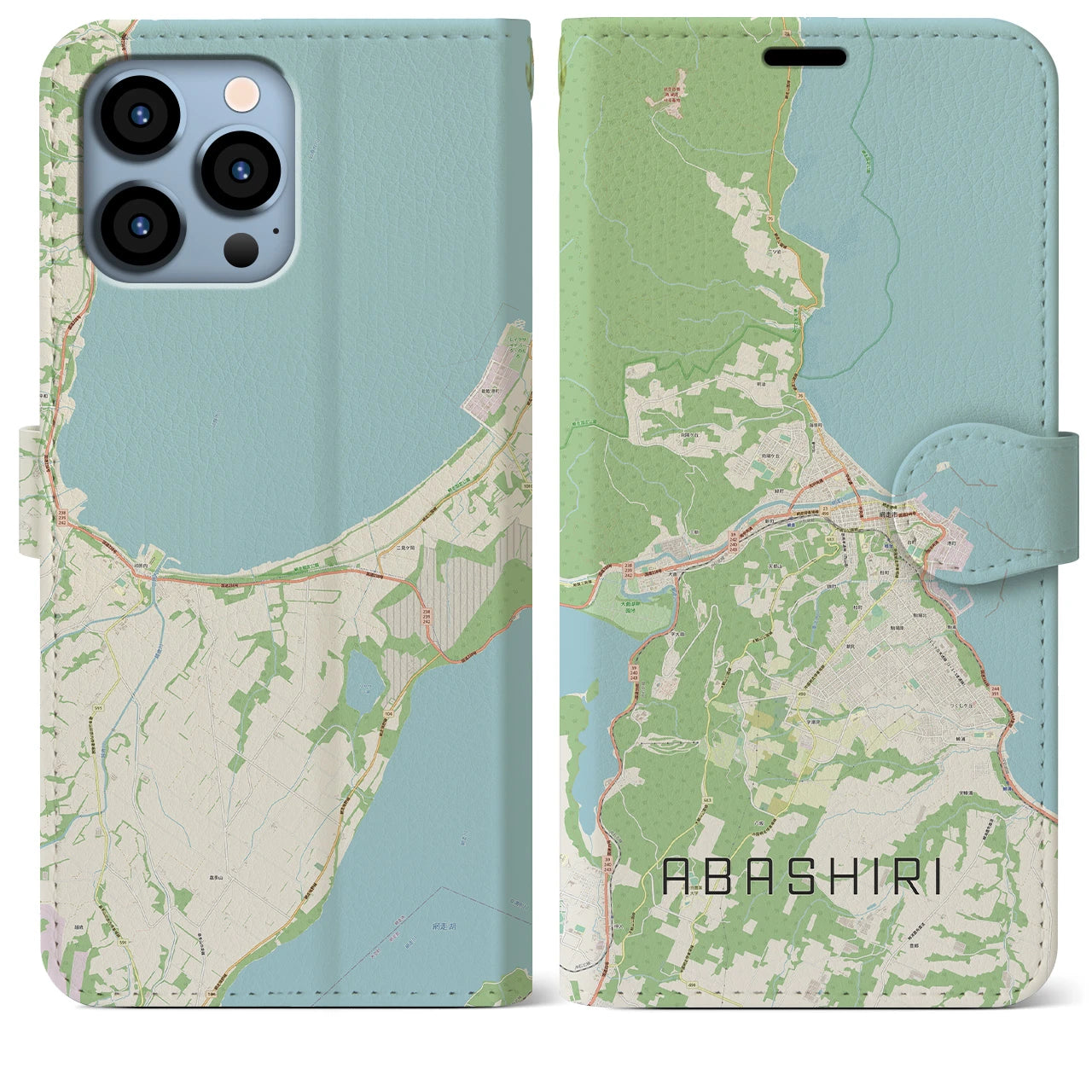 【網走(北海道)】地図柄iPhoneケース(手帳タイプ)ナチュラル・iPhone 13 Pro Max 用