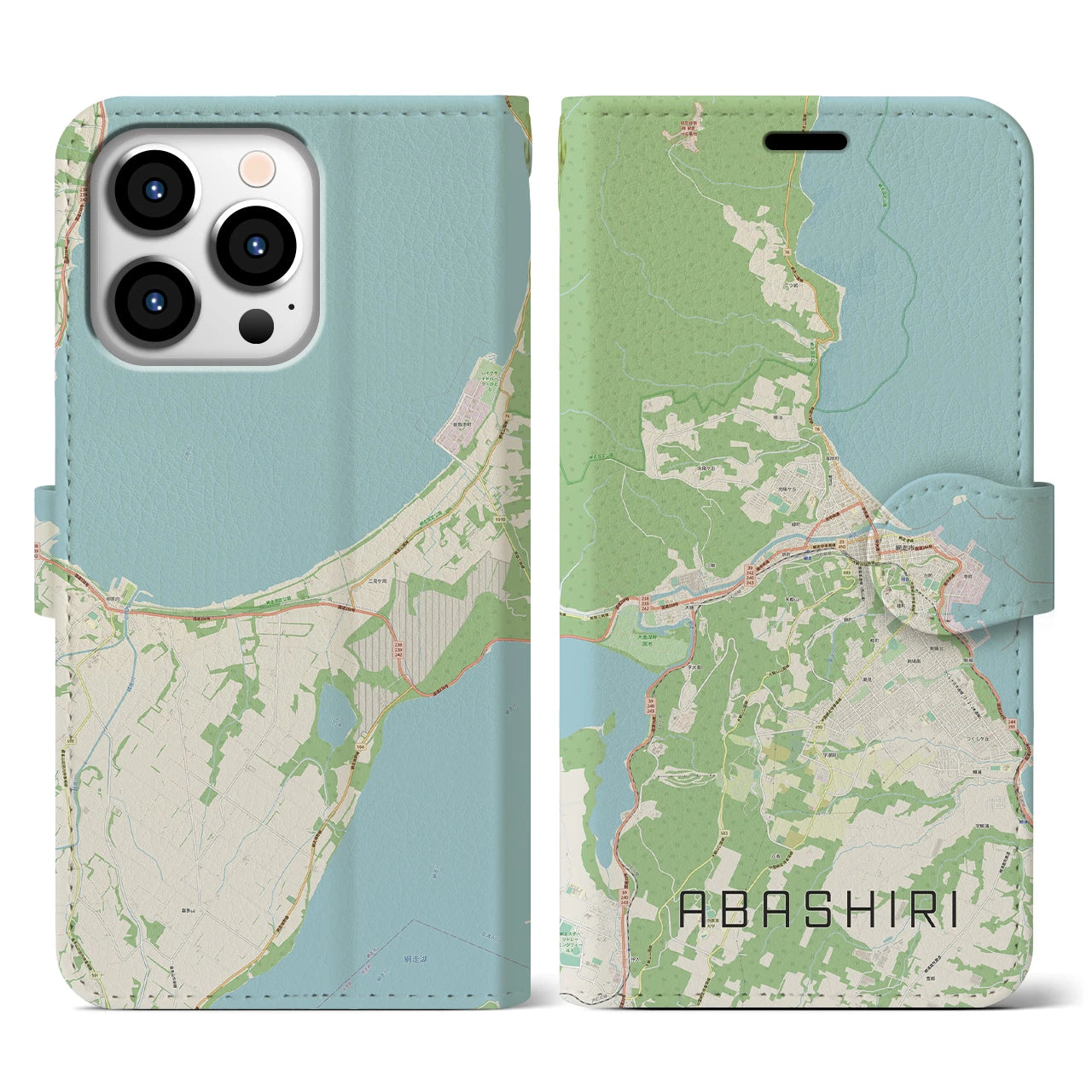 【網走(北海道)】地図柄iPhoneケース(手帳タイプ)ナチュラル・iPhone 13 Pro 用