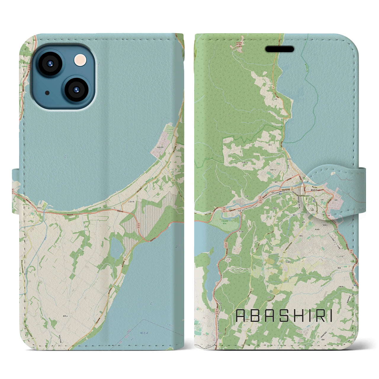 【網走(北海道)】地図柄iPhoneケース(手帳タイプ)ナチュラル・iPhone 13 用