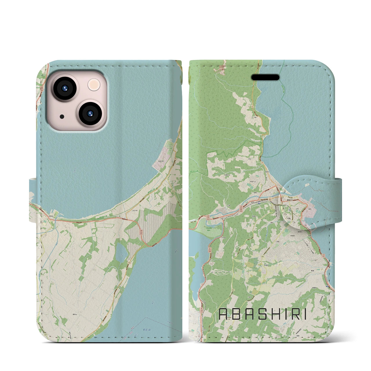 【網走(北海道)】地図柄iPhoneケース(手帳タイプ)ナチュラル・iPhone 13 mini 用