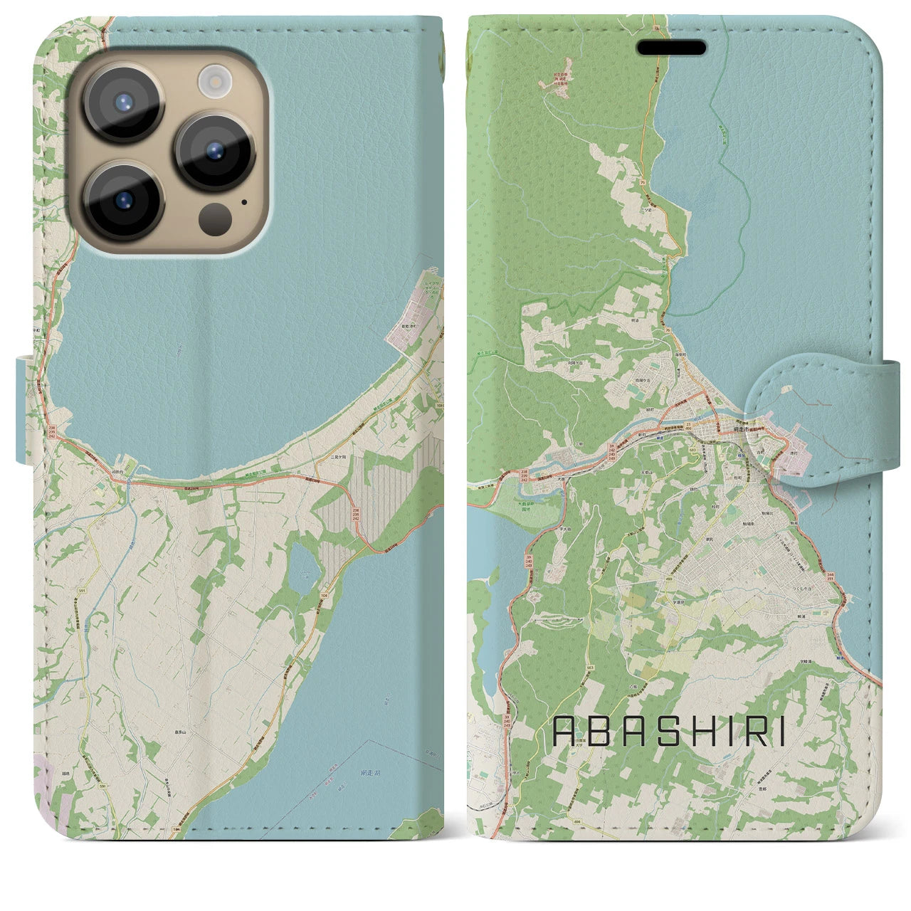 【網走(北海道)】地図柄iPhoneケース(手帳タイプ)ナチュラル・iPhone 14 Pro Max 用