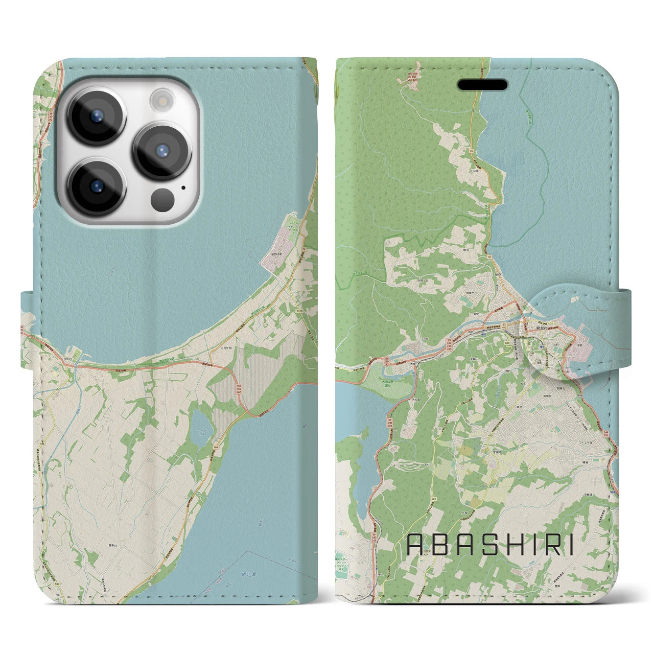 【網走(北海道)】地図柄iPhoneケース(手帳タイプ)ナチュラル・iPhone 14 Pro 用