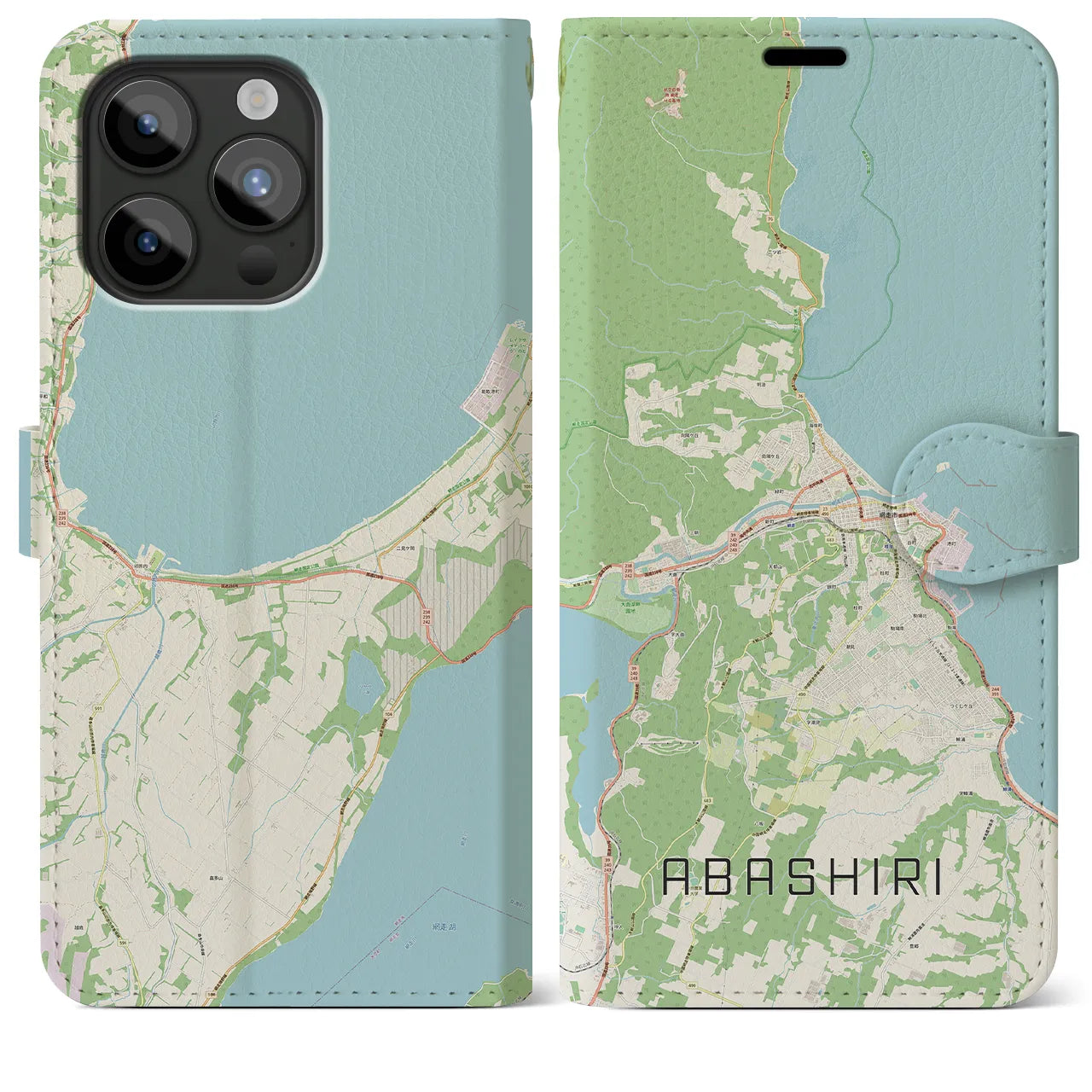 【網走(北海道)】地図柄iPhoneケース(手帳タイプ)ナチュラル・iPhone 15 Pro Max 用