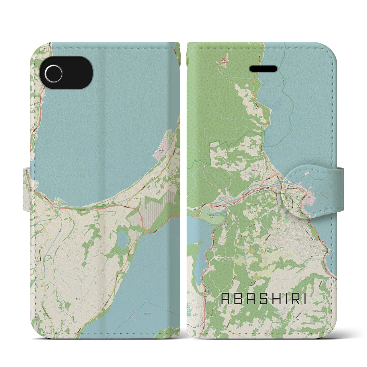 【網走(北海道)】地図柄iPhoneケース(手帳タイプ)ナチュラル・iPhone SE(第3 / 第2世代) / 8 / 7 / 6s / 6 用
