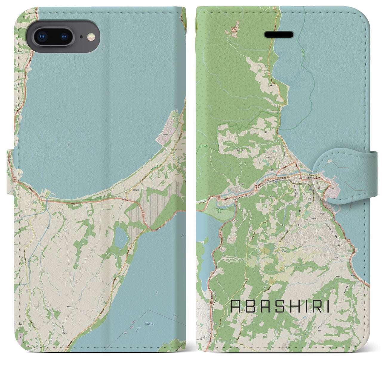 【網走(北海道)】地図柄iPhoneケース(手帳タイプ)ナチュラル・iPhone 8Plus /7Plus / 6sPlus / 6Plus 用