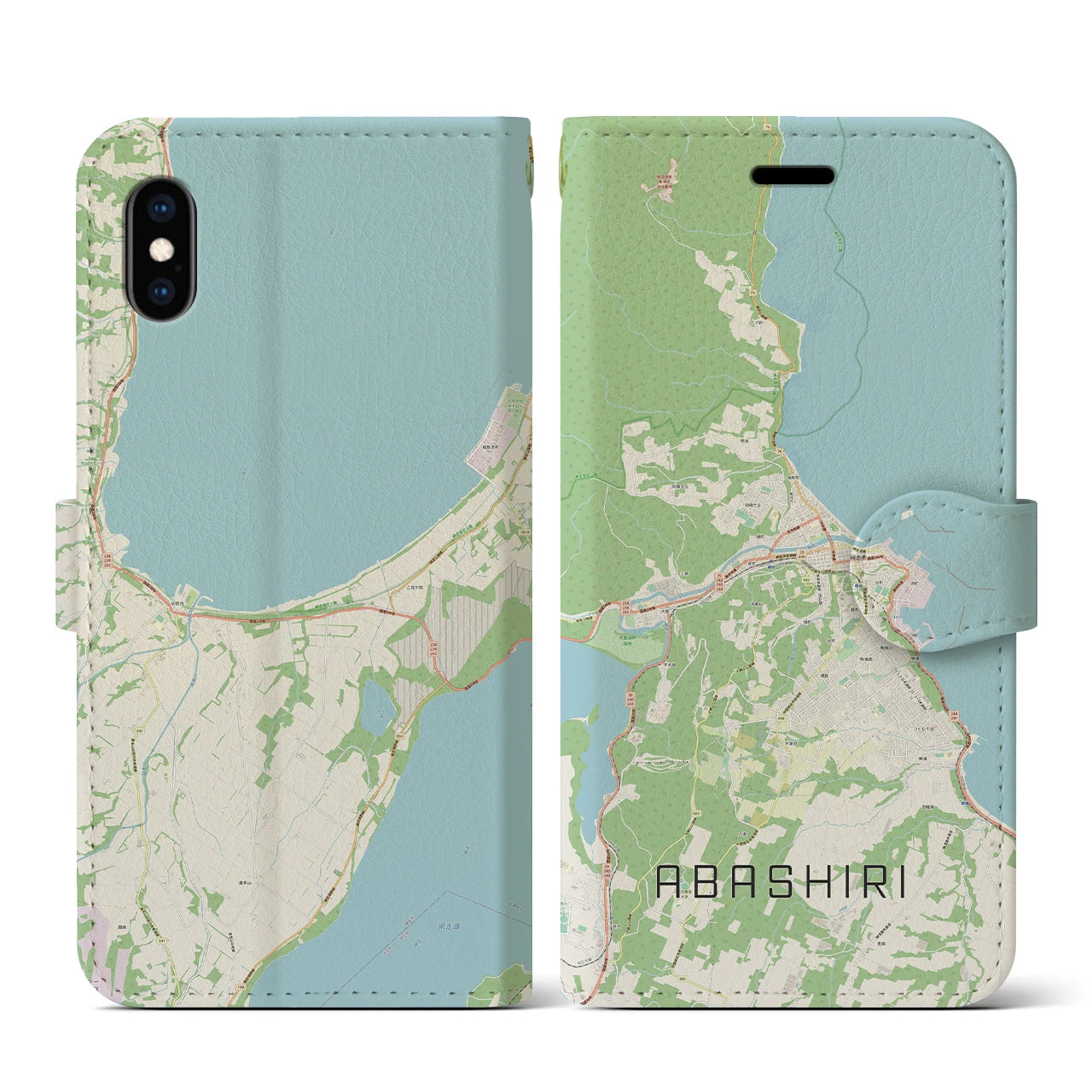【網走(北海道)】地図柄iPhoneケース(手帳タイプ)ナチュラル・iPhone XS / X 用
