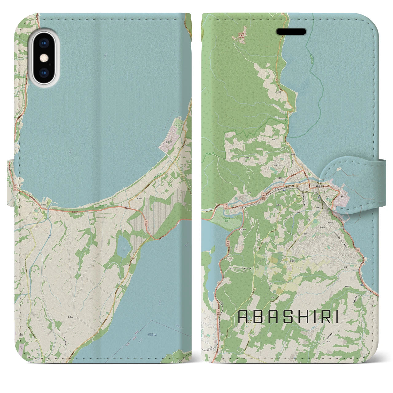 【網走(北海道)】地図柄iPhoneケース(手帳タイプ)ナチュラル・iPhone XS Max 用