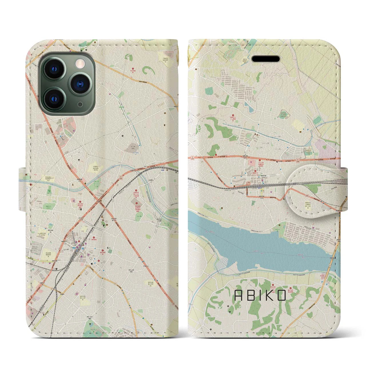 【我孫子(千葉県)】地図柄iPhoneケース(手帳タイプ)ナチュラル・iPhone 11 Pro 用