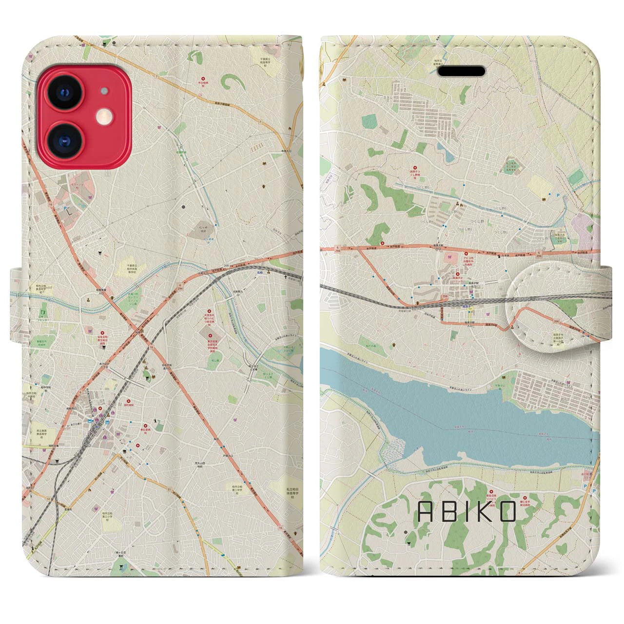 【我孫子(千葉県)】地図柄iPhoneケース(手帳タイプ)ナチュラル・iPhone 11 用