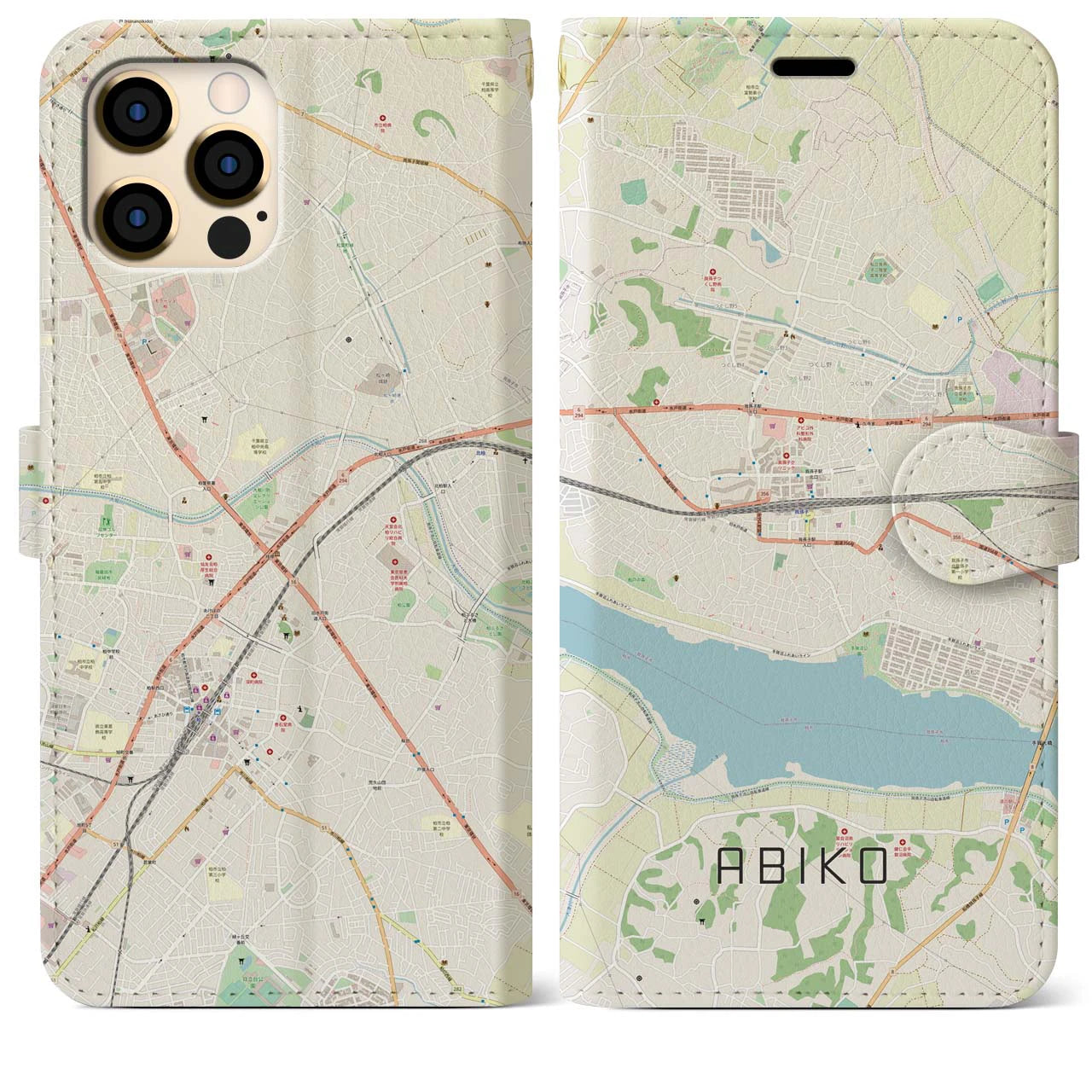 【我孫子(千葉県)】地図柄iPhoneケース(手帳タイプ)ナチュラル・iPhone 12 Pro Max 用