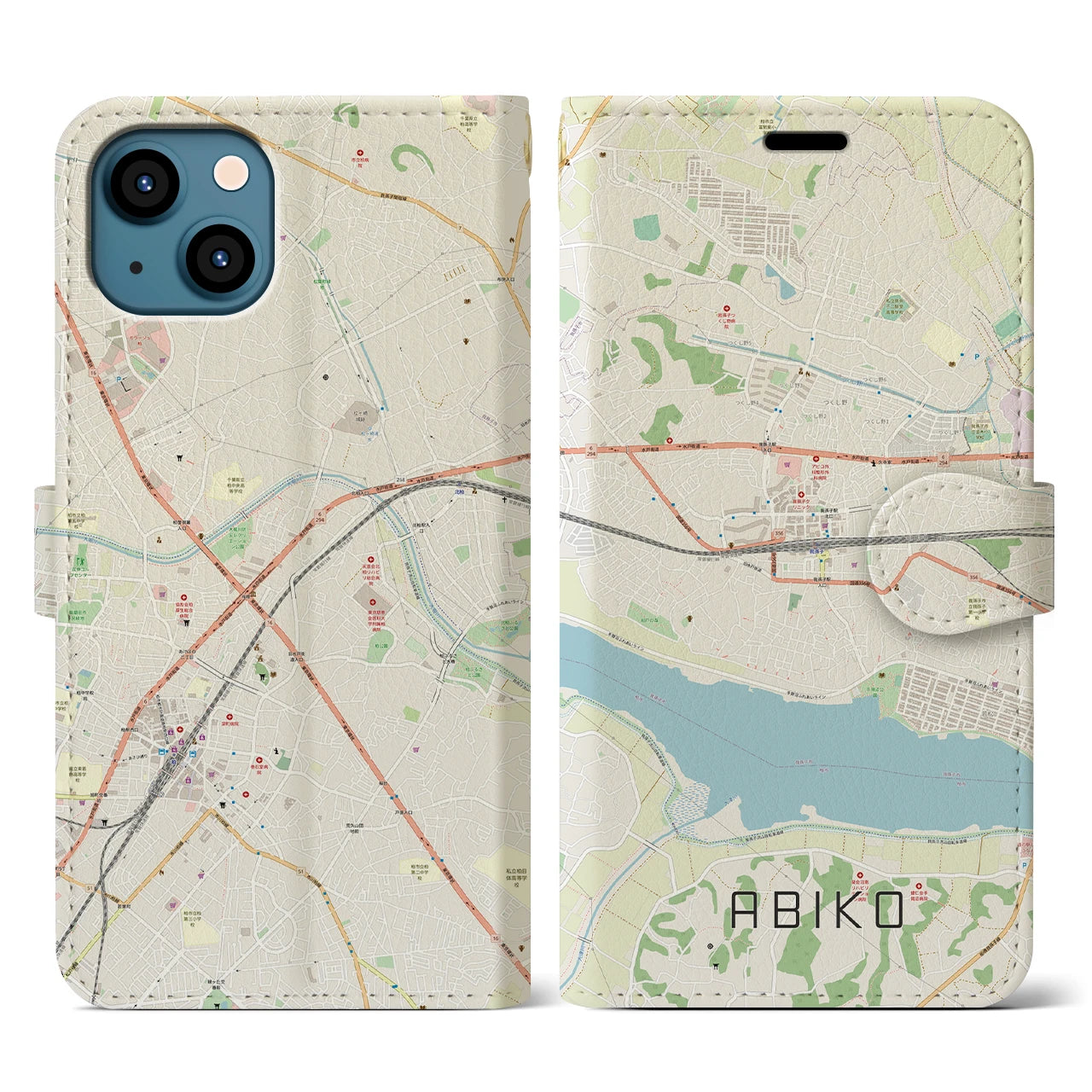 【我孫子(千葉県)】地図柄iPhoneケース(手帳タイプ)ナチュラル・iPhone 13 用
