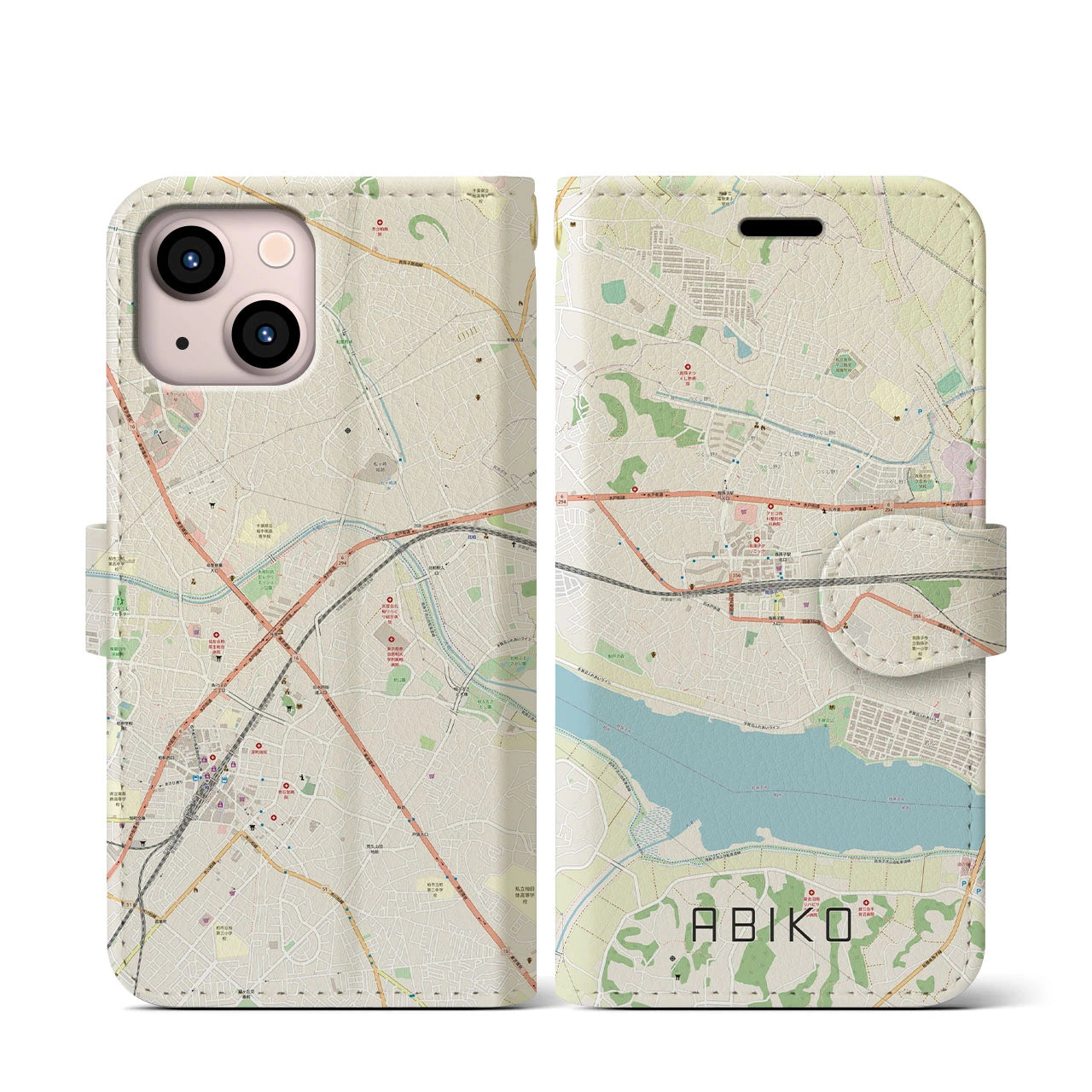 【我孫子(千葉県)】地図柄iPhoneケース(手帳タイプ)ナチュラル・iPhone 13 mini 用