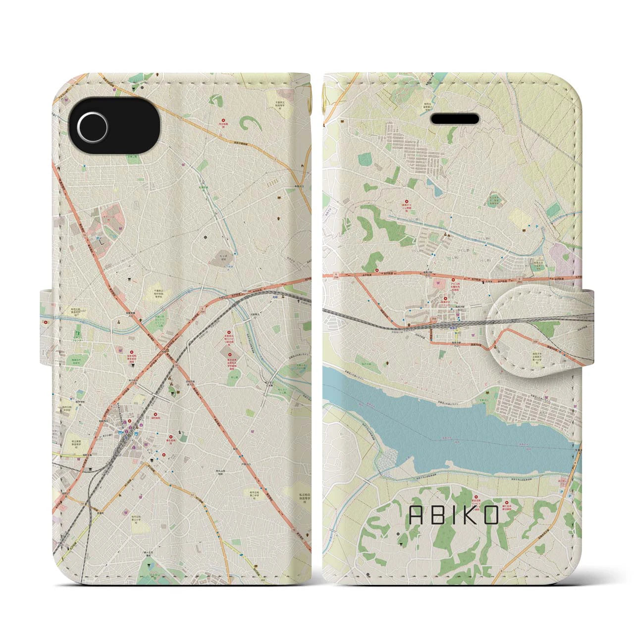 【我孫子(千葉県)】地図柄iPhoneケース(手帳タイプ)ナチュラル・iPhone SE(第3 / 第2世代) / 8 / 7 / 6s / 6 用
