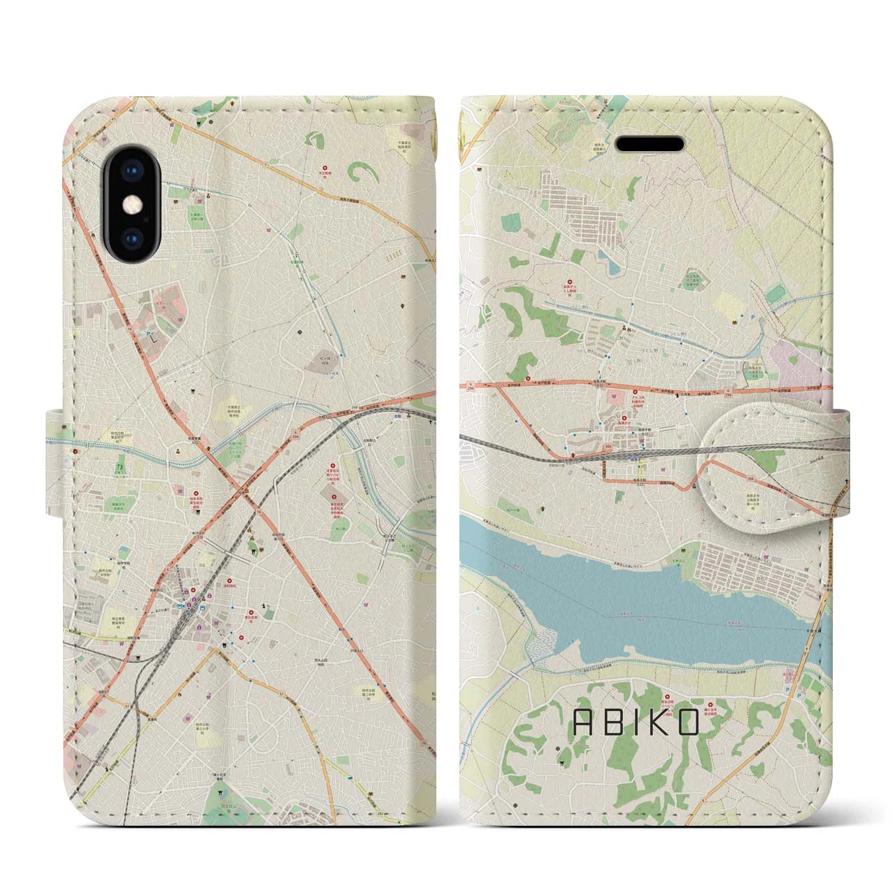 【我孫子(千葉県)】地図柄iPhoneケース(手帳タイプ)ナチュラル・iPhone XS / X 用