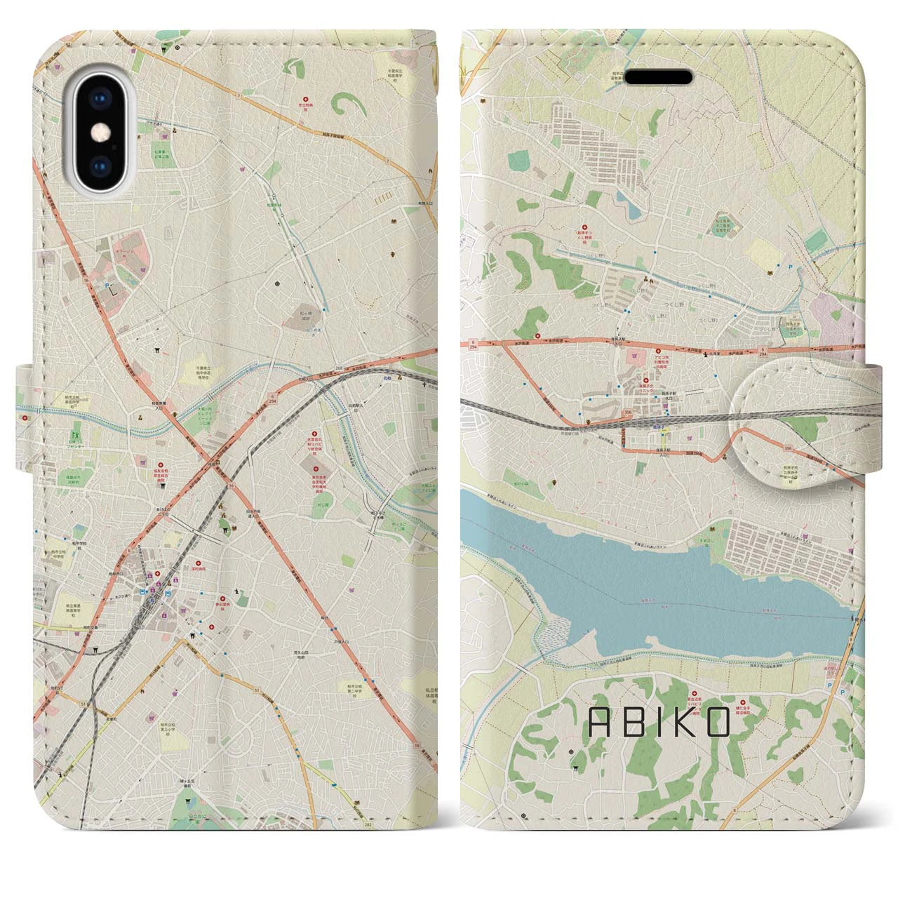 【我孫子(千葉県)】地図柄iPhoneケース(手帳タイプ)ナチュラル・iPhone XS Max 用