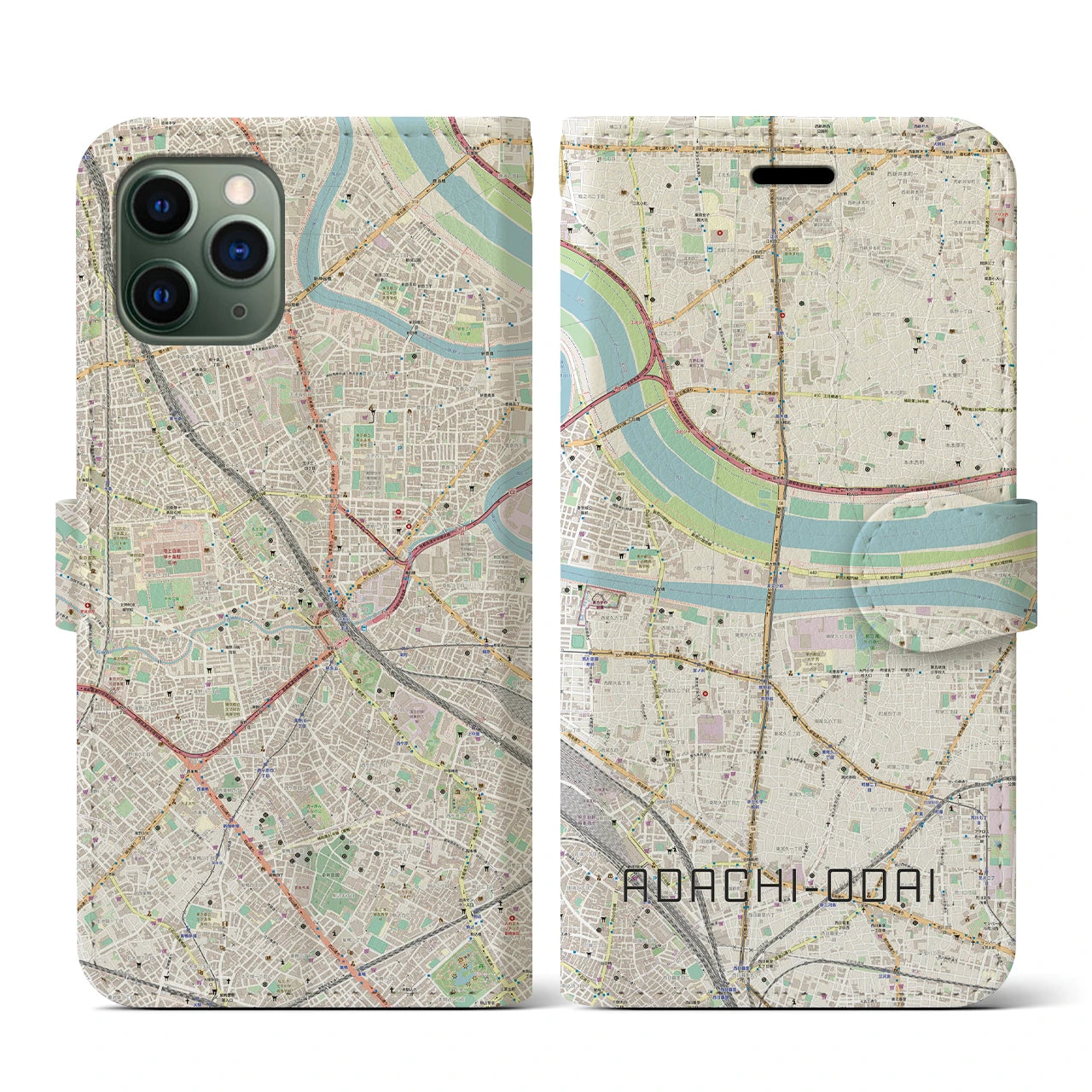 【足立小台(東京都)】地図柄iPhoneケース(手帳タイプ)ナチュラル・iPhone 11 Pro 用