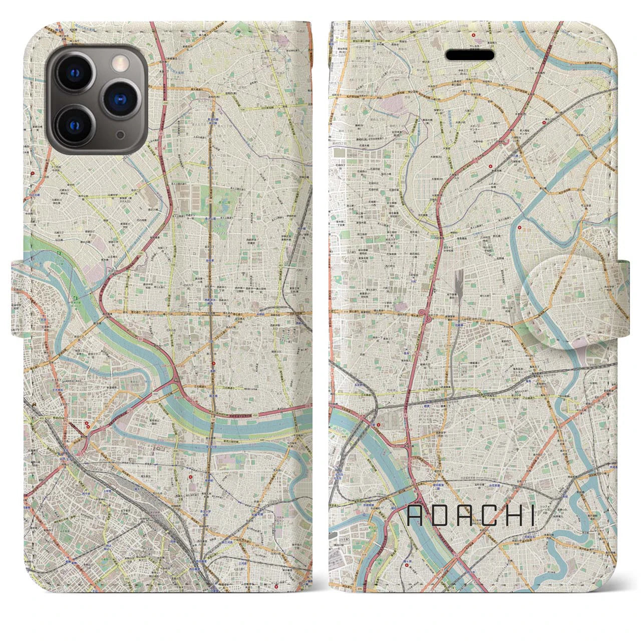 【足立(東京都)】地図柄iPhoneケース(手帳タイプ)ナチュラル・iPhone 11 Pro Max 用