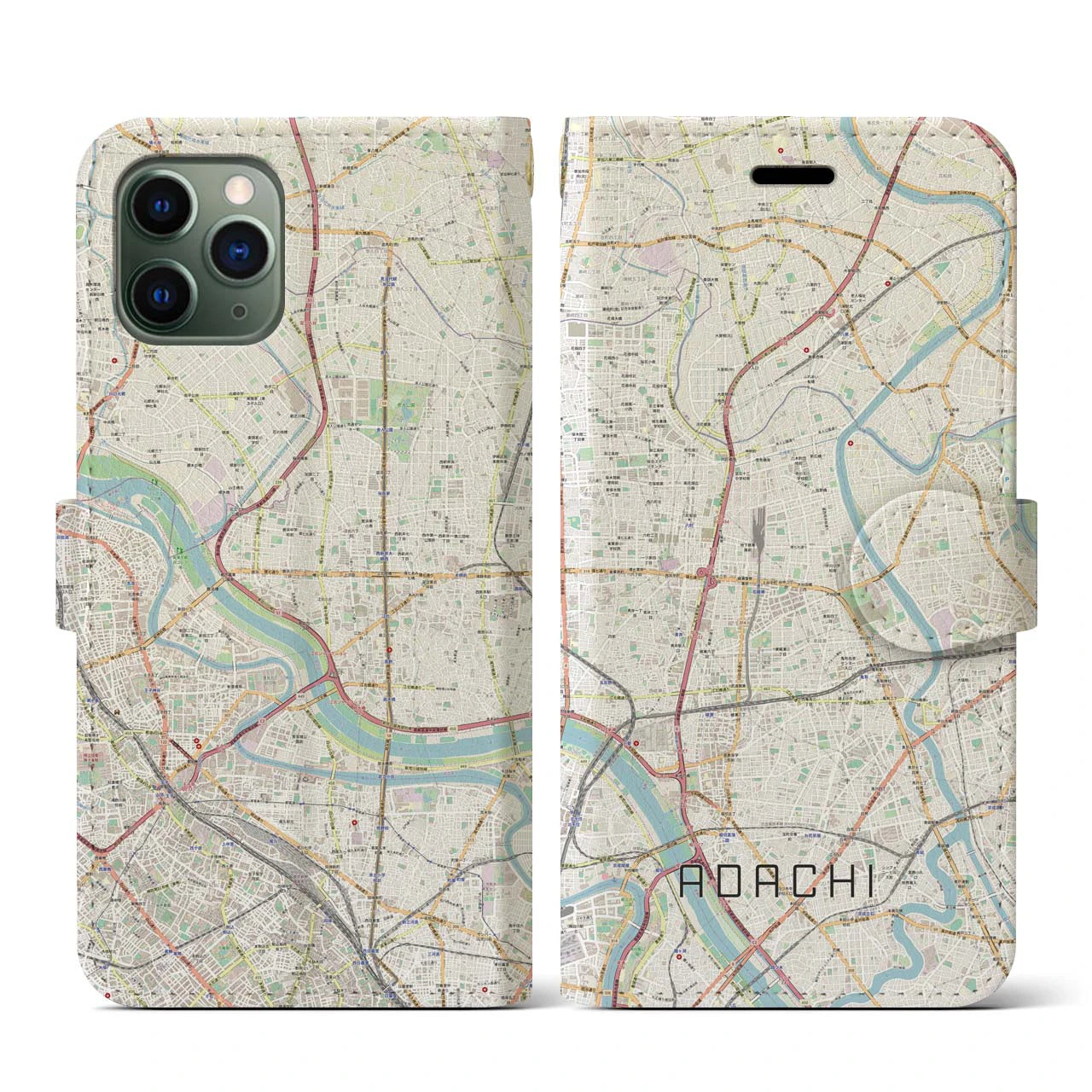 【足立(東京都)】地図柄iPhoneケース(手帳タイプ)ナチュラル・iPhone 11 Pro 用