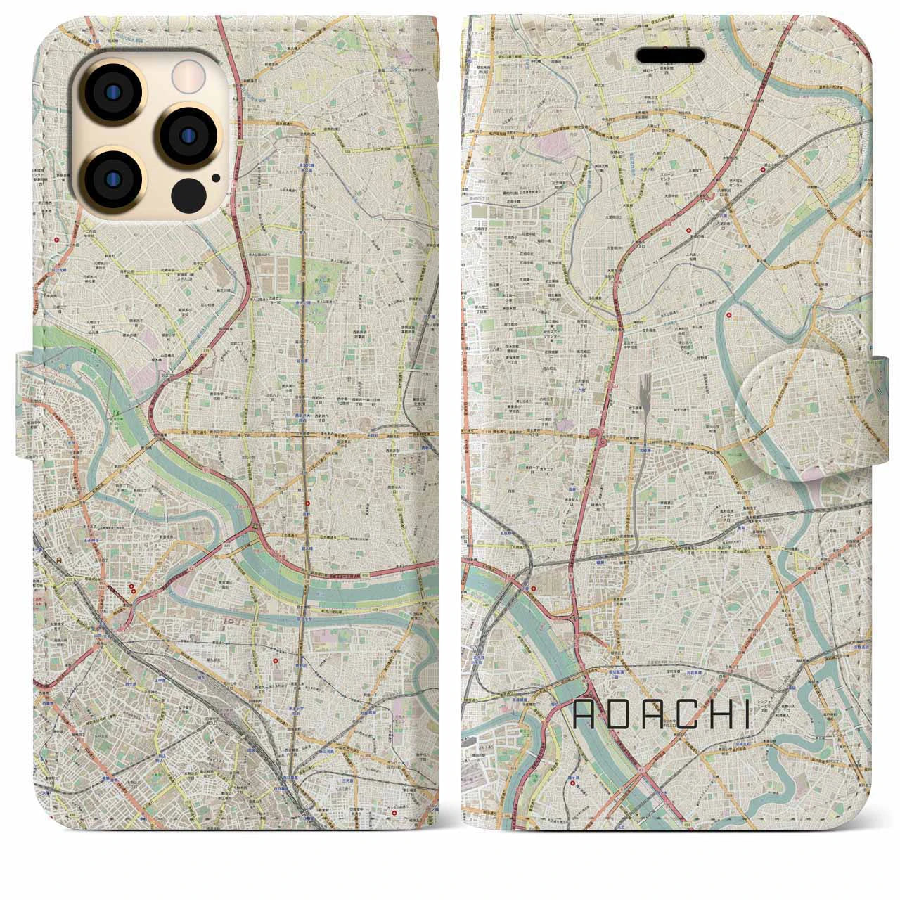 【足立(東京都)】地図柄iPhoneケース(手帳タイプ)ナチュラル・iPhone 12 Pro Max 用