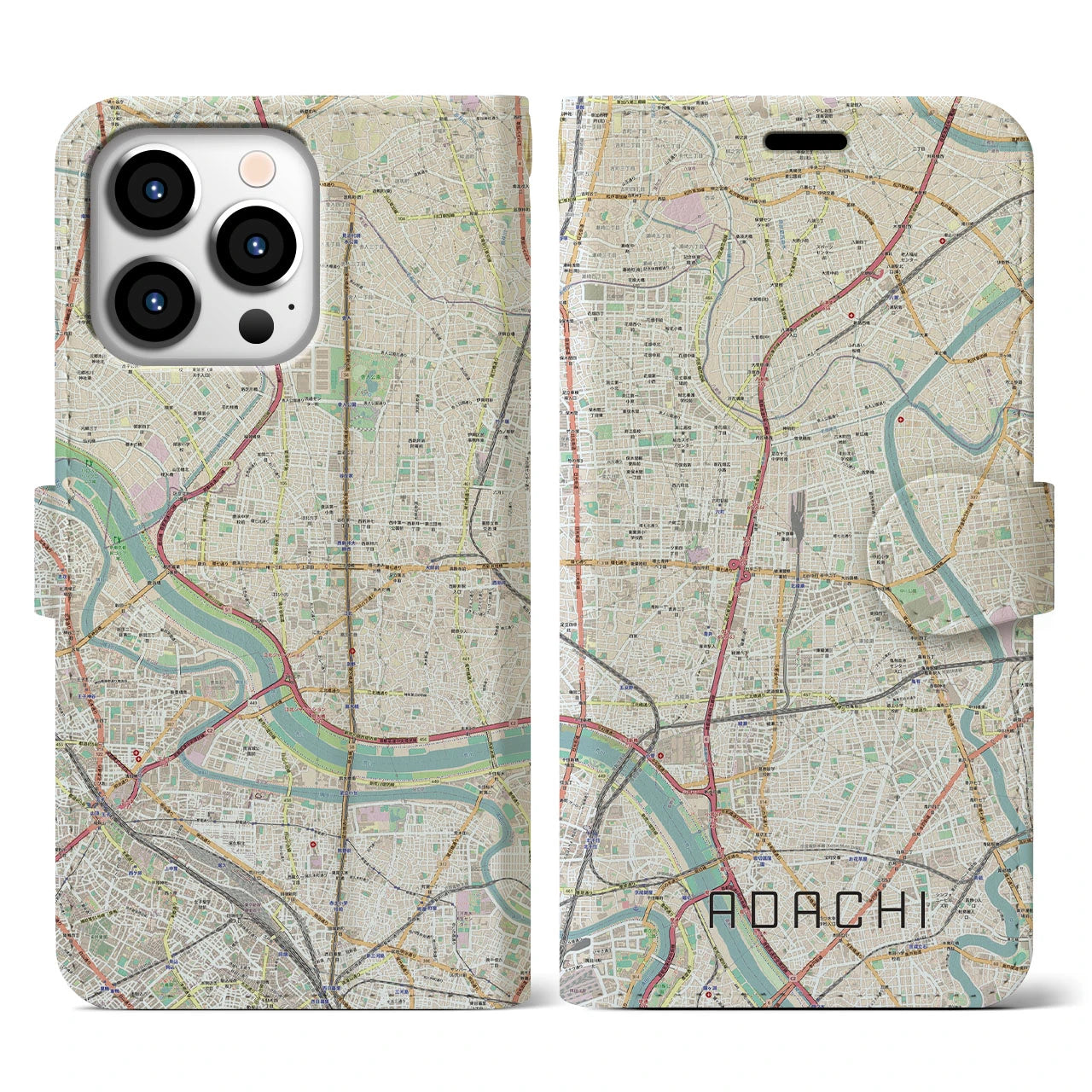 【足立(東京都)】地図柄iPhoneケース(手帳タイプ)ナチュラル・iPhone 13 Pro 用