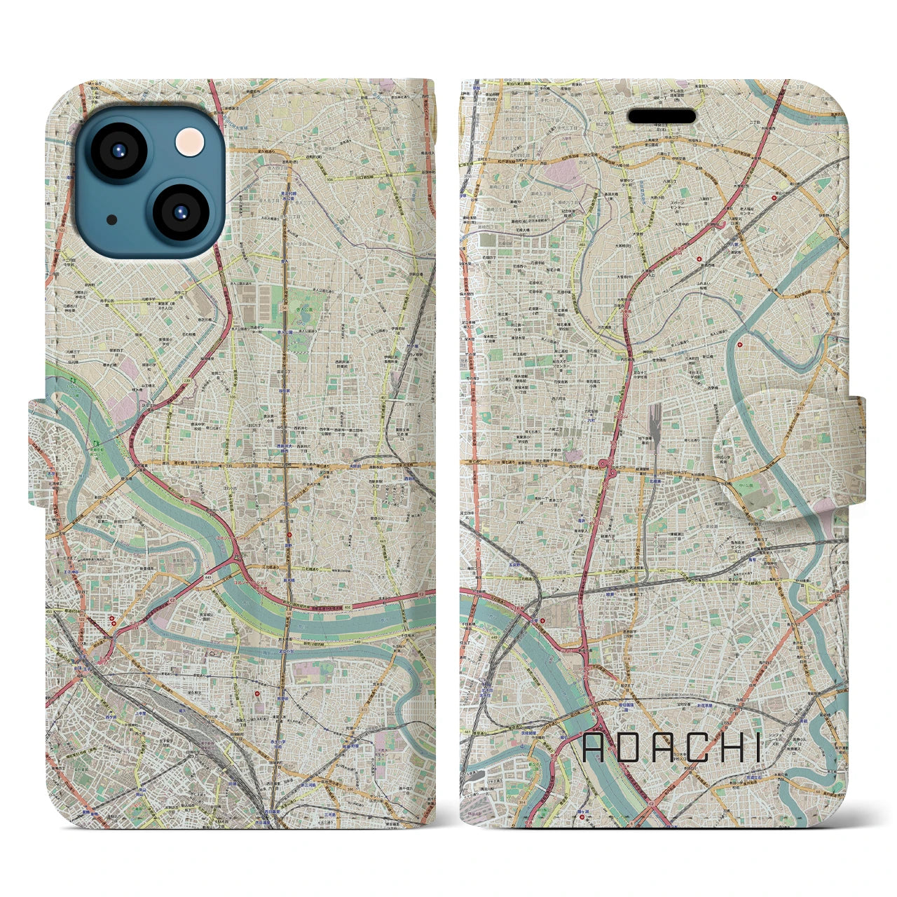 【足立(東京都)】地図柄iPhoneケース(手帳タイプ)ナチュラル・iPhone 13 用