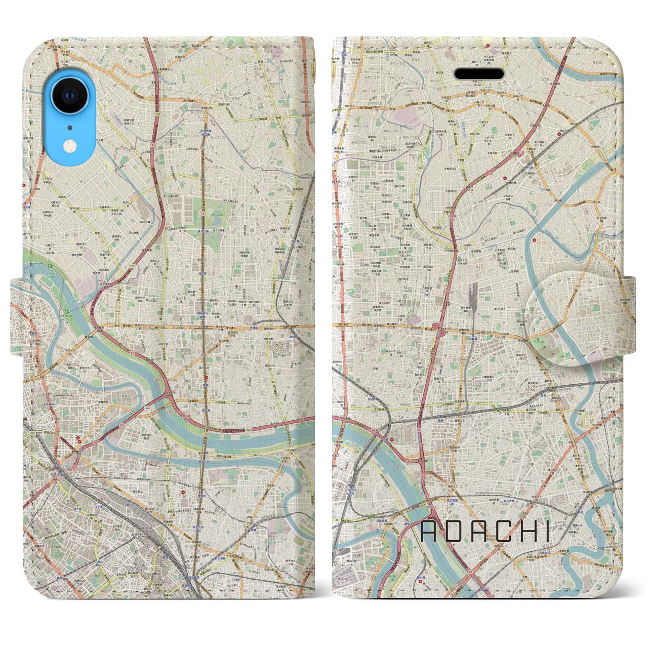 【足立(東京都)】地図柄iPhoneケース(手帳タイプ)ナチュラル・iPhone XR 用