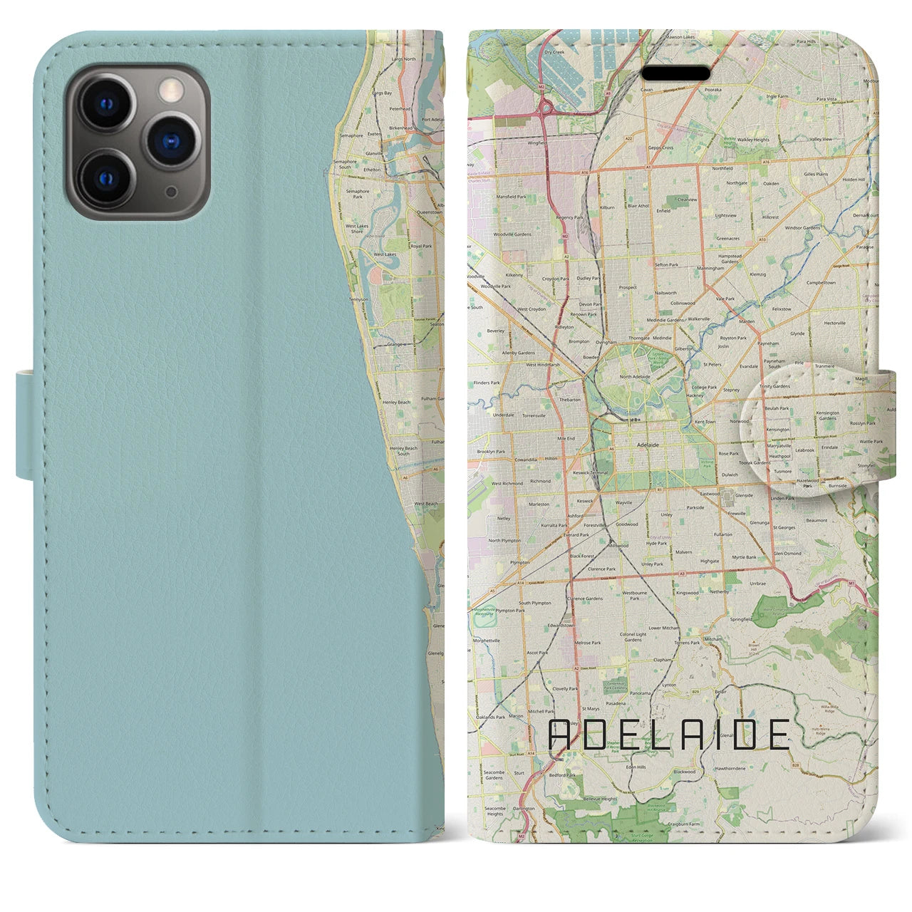 【アデレード(オーストラリア)】地図柄iPhoneケース(手帳タイプ)ナチュラル・iPhone 11 Pro Max 用
