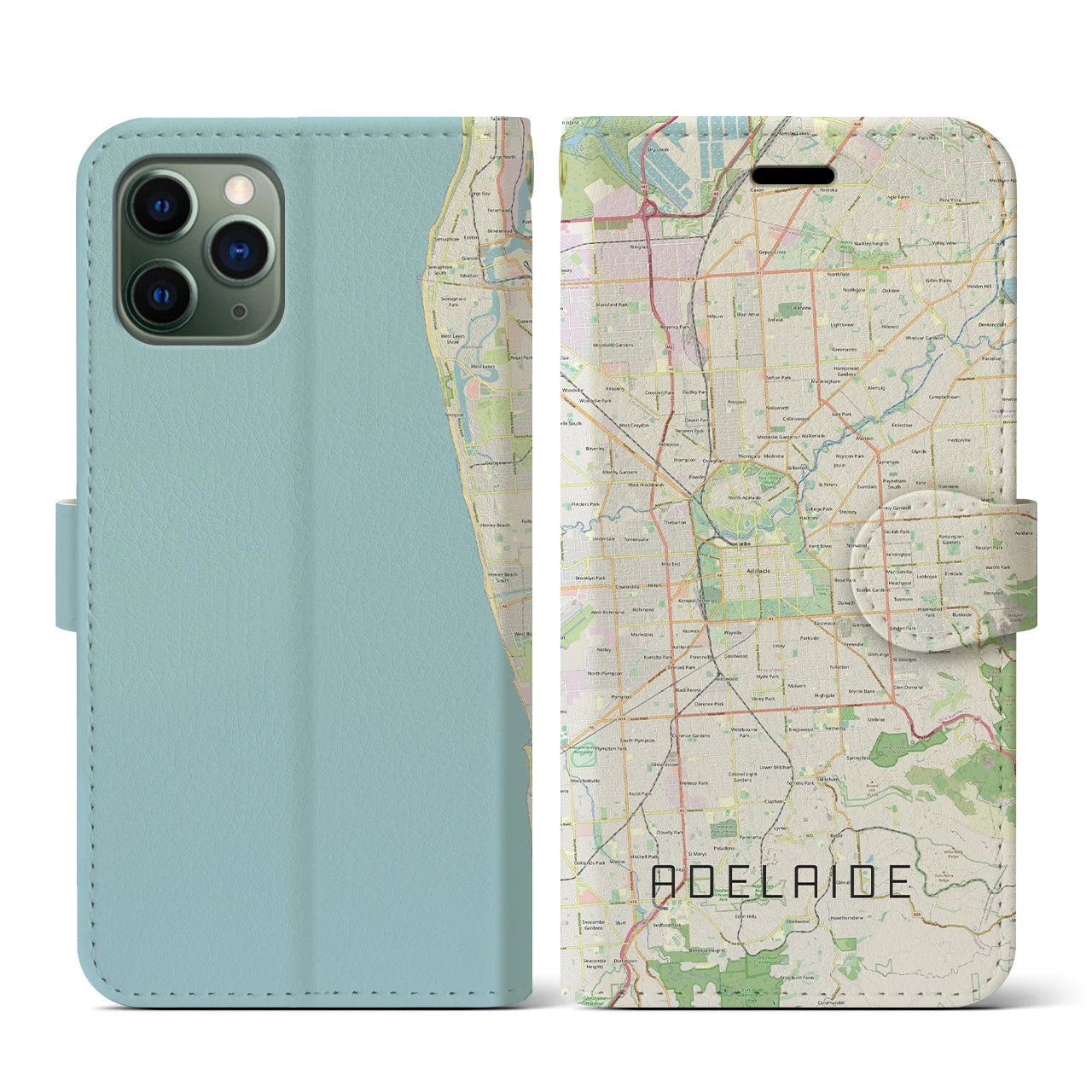 【アデレード(オーストラリア)】地図柄iPhoneケース(手帳タイプ)ナチュラル・iPhone 11 Pro 用