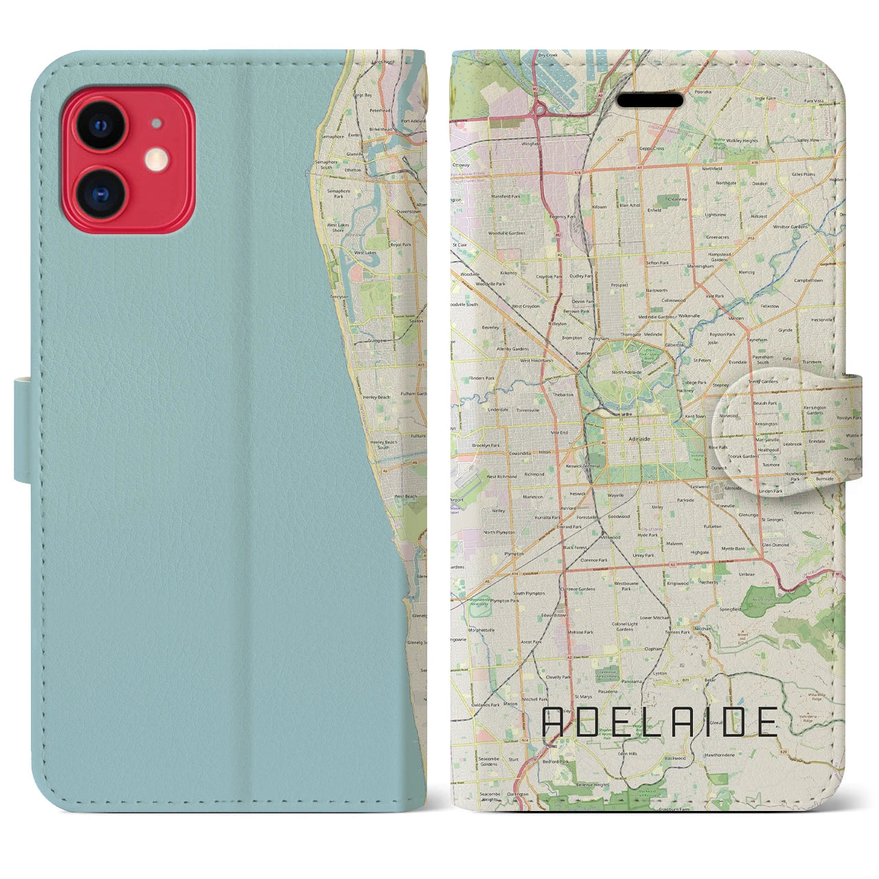 【アデレード(オーストラリア)】地図柄iPhoneケース(手帳タイプ)ナチュラル・iPhone 11 用