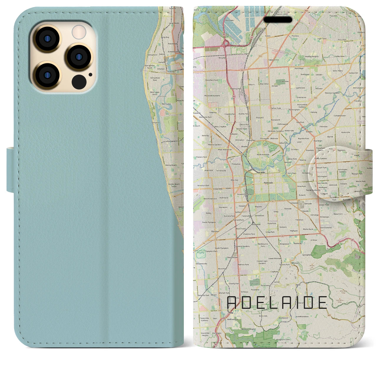 【アデレード(オーストラリア)】地図柄iPhoneケース(手帳タイプ)ナチュラル・iPhone 12 Pro Max 用