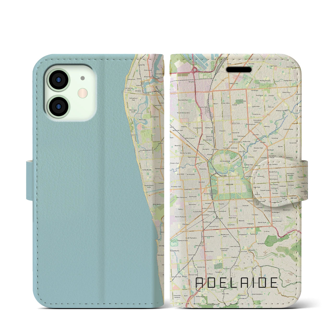 【アデレード(オーストラリア)】地図柄iPhoneケース(手帳タイプ)ナチュラル・iPhone 12 mini 用