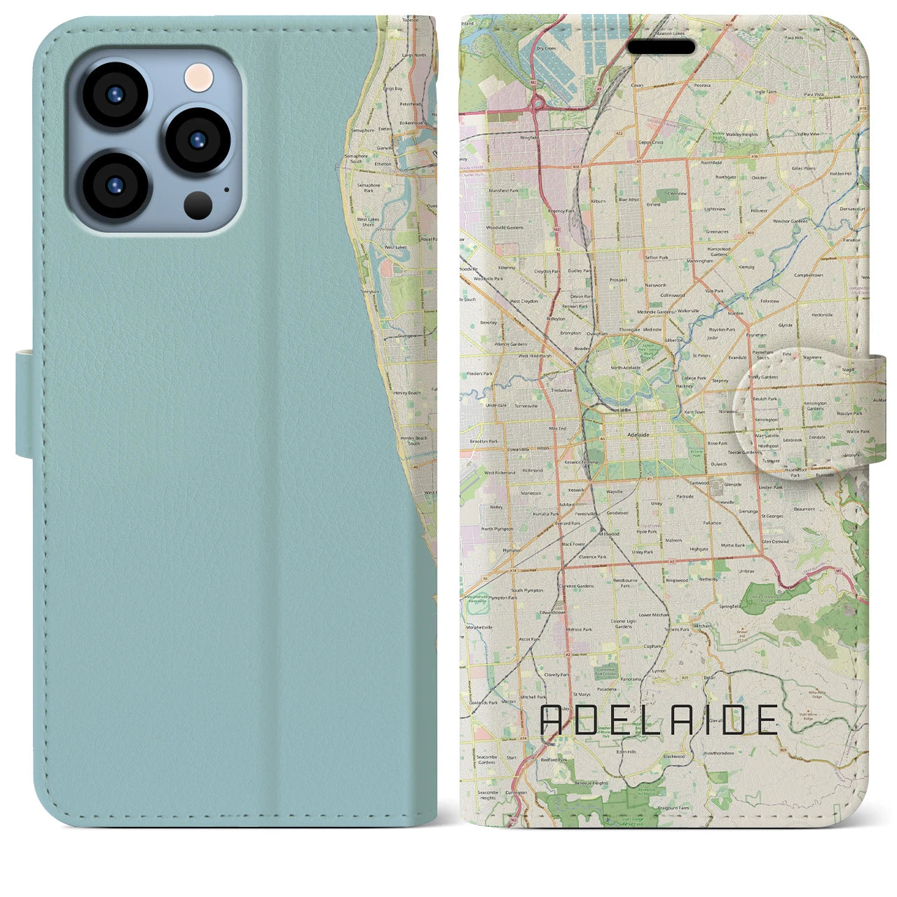【アデレード(オーストラリア)】地図柄iPhoneケース(手帳タイプ)ナチュラル・iPhone 13 Pro Max 用