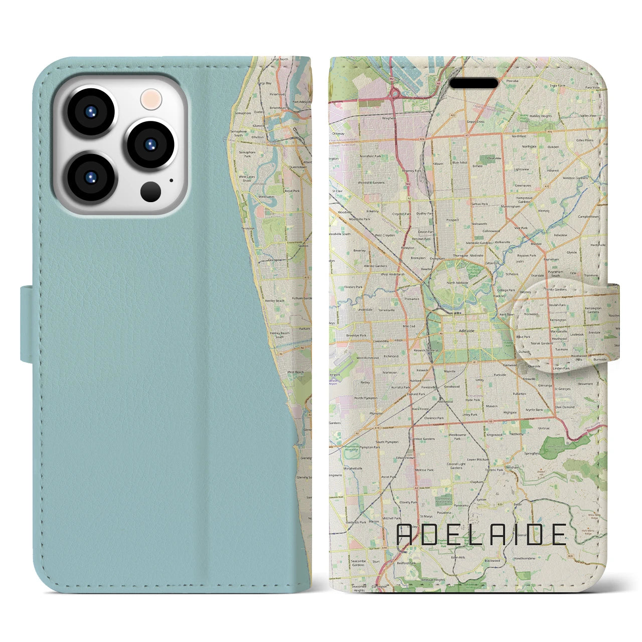【アデレード(オーストラリア)】地図柄iPhoneケース(手帳タイプ)ナチュラル・iPhone 13 Pro 用