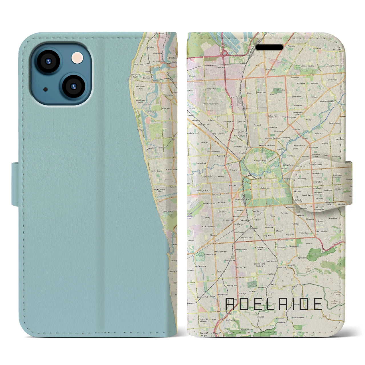 【アデレード(オーストラリア)】地図柄iPhoneケース(手帳タイプ)ナチュラル・iPhone 13 用