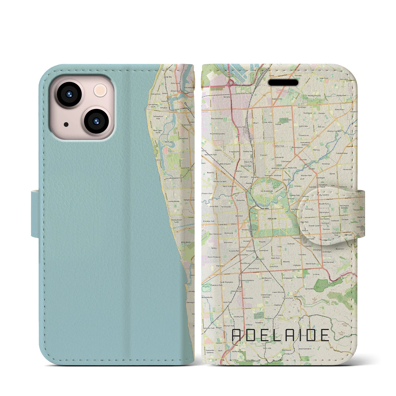 【アデレード(オーストラリア)】地図柄iPhoneケース(手帳タイプ)ナチュラル・iPhone 13 mini 用