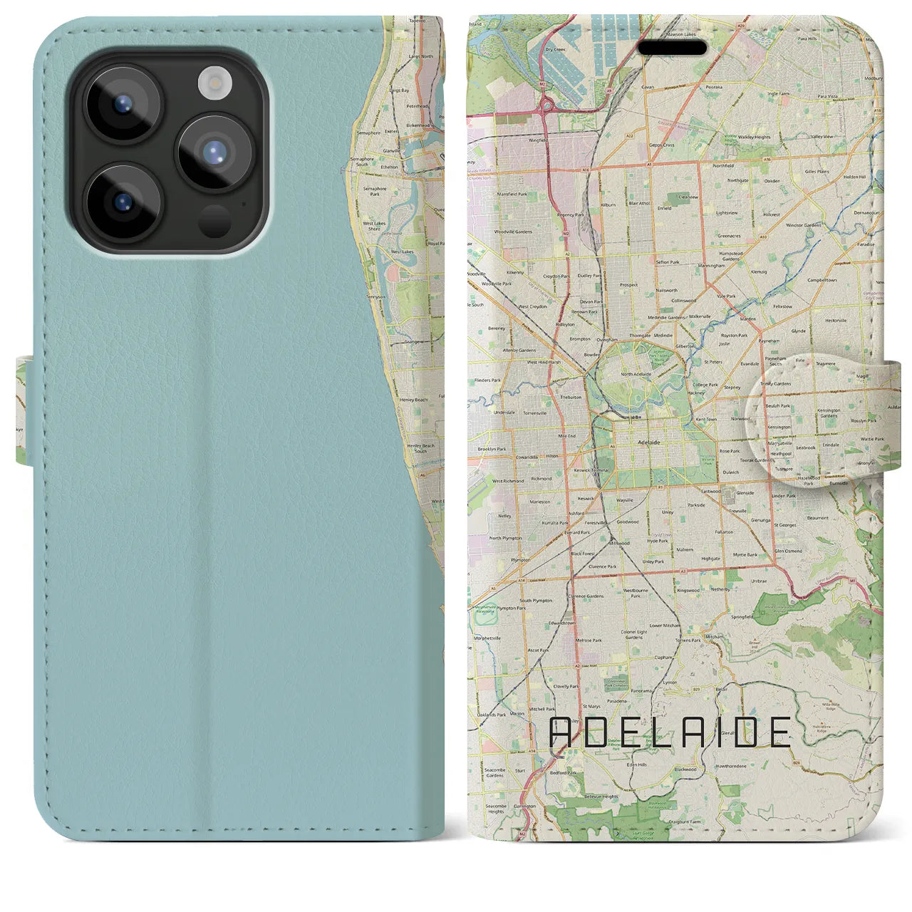 【アデレード(オーストラリア)】地図柄iPhoneケース(手帳タイプ)ナチュラル・iPhone 15 Pro Max 用