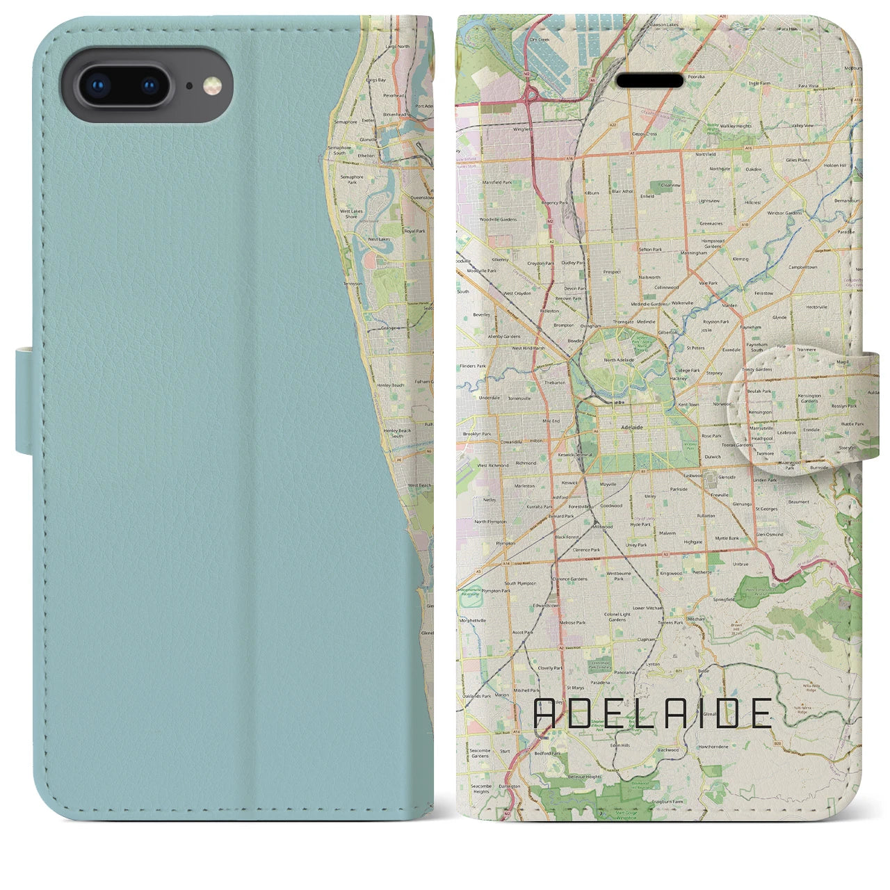 【アデレード(オーストラリア)】地図柄iPhoneケース(手帳タイプ)ナチュラル・iPhone 8Plus /7Plus / 6sPlus / 6Plus 用