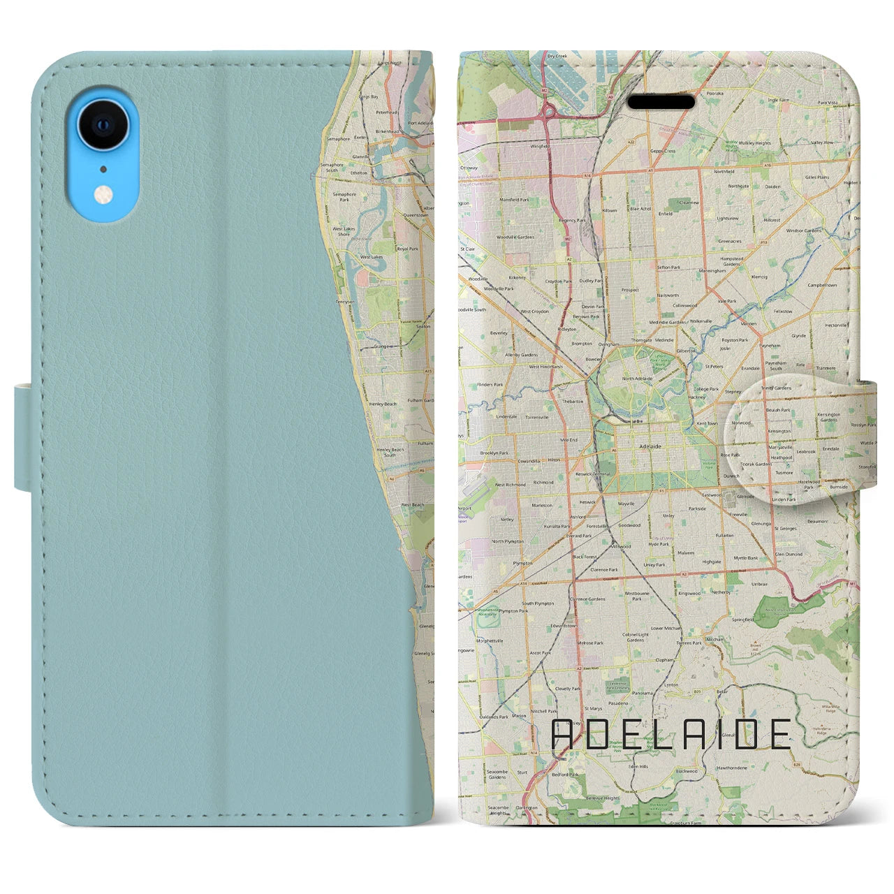 【アデレード(オーストラリア)】地図柄iPhoneケース(手帳タイプ)ナチュラル・iPhone XR 用