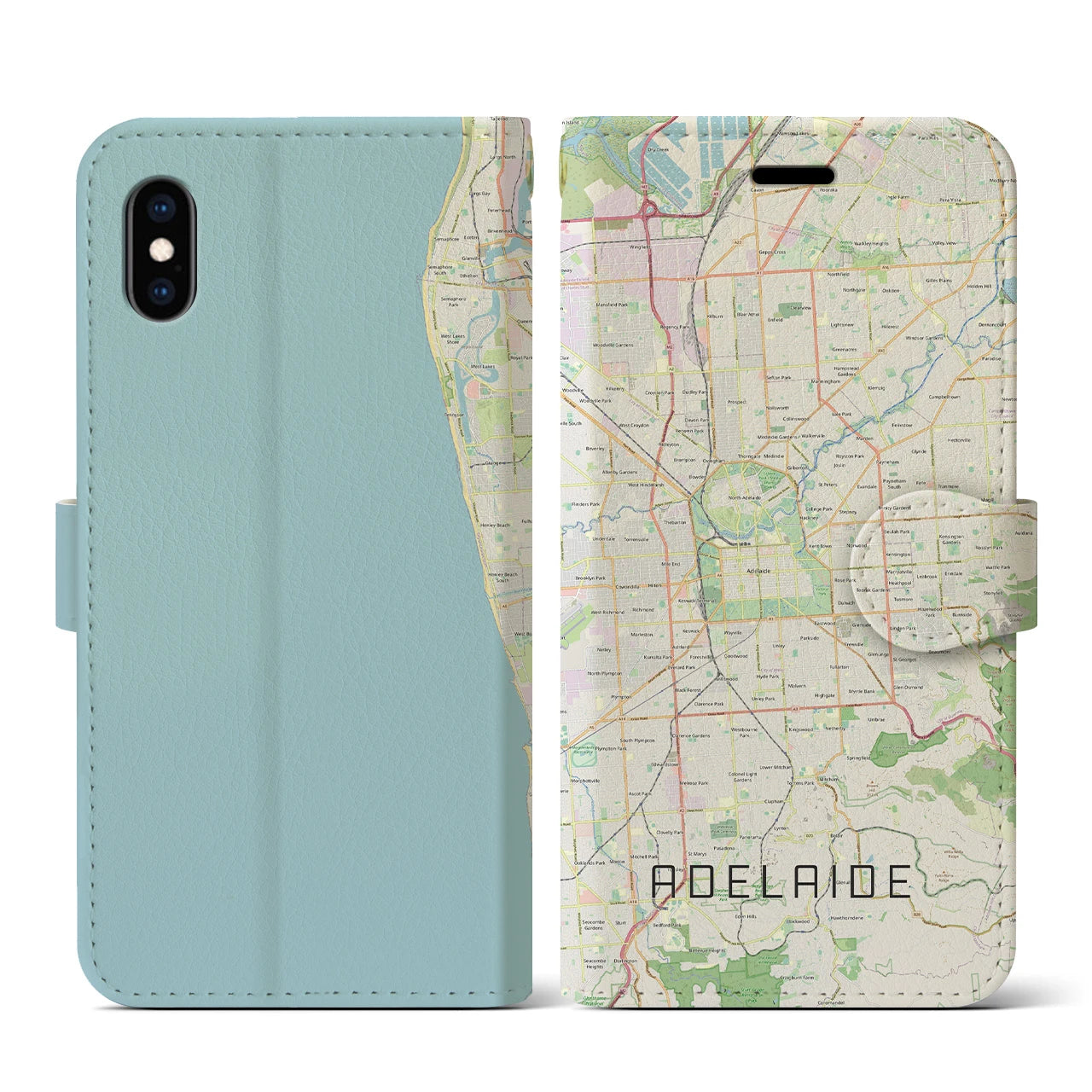 【アデレード(オーストラリア)】地図柄iPhoneケース(手帳タイプ)ナチュラル・iPhone XS / X 用
