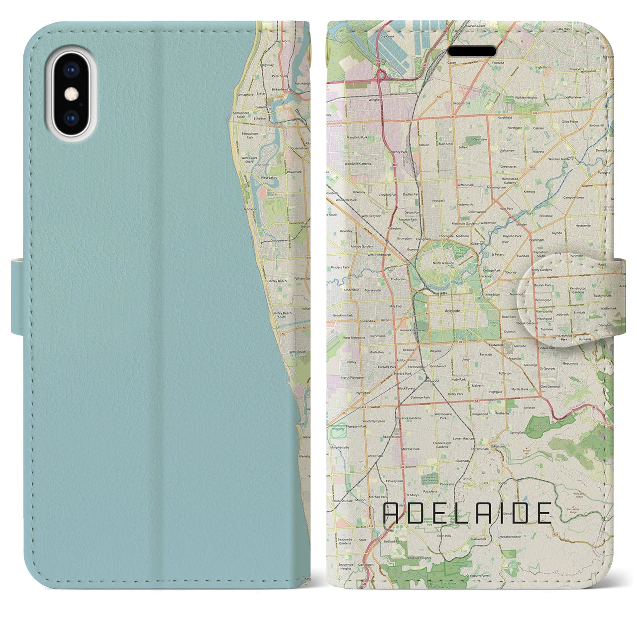 【アデレード(オーストラリア)】地図柄iPhoneケース(手帳タイプ)ナチュラル・iPhone XS Max 用