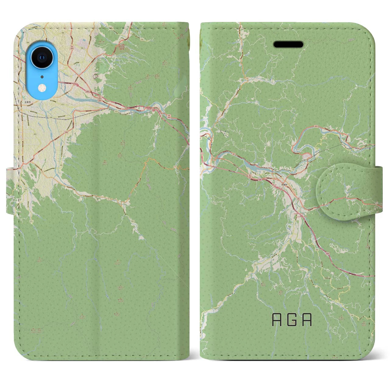 【阿賀(新潟県)】地図柄iPhoneケース(手帳タイプ)ナチュラル・iPhone XR 用