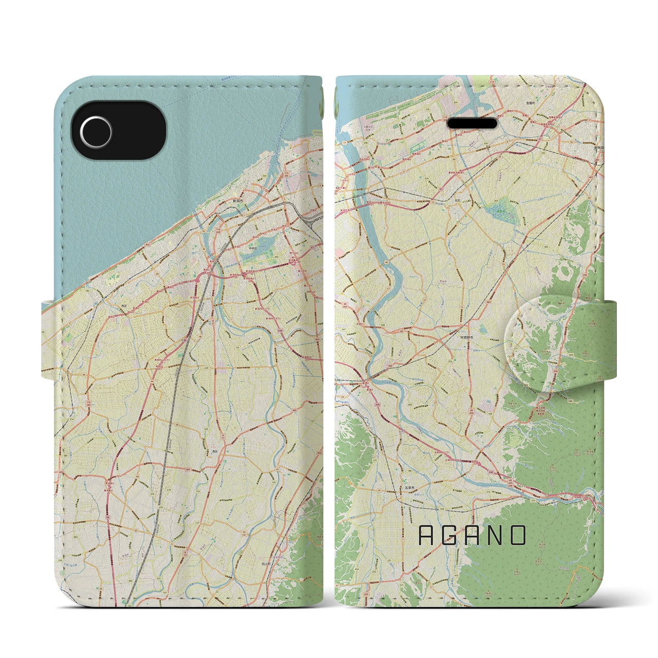 【阿賀野(新潟県)】地図柄iPhoneケース(手帳タイプ)ナチュラル・iPhone SE(第3 / 第2世代) / 8 / 7 / 6s / 6 用