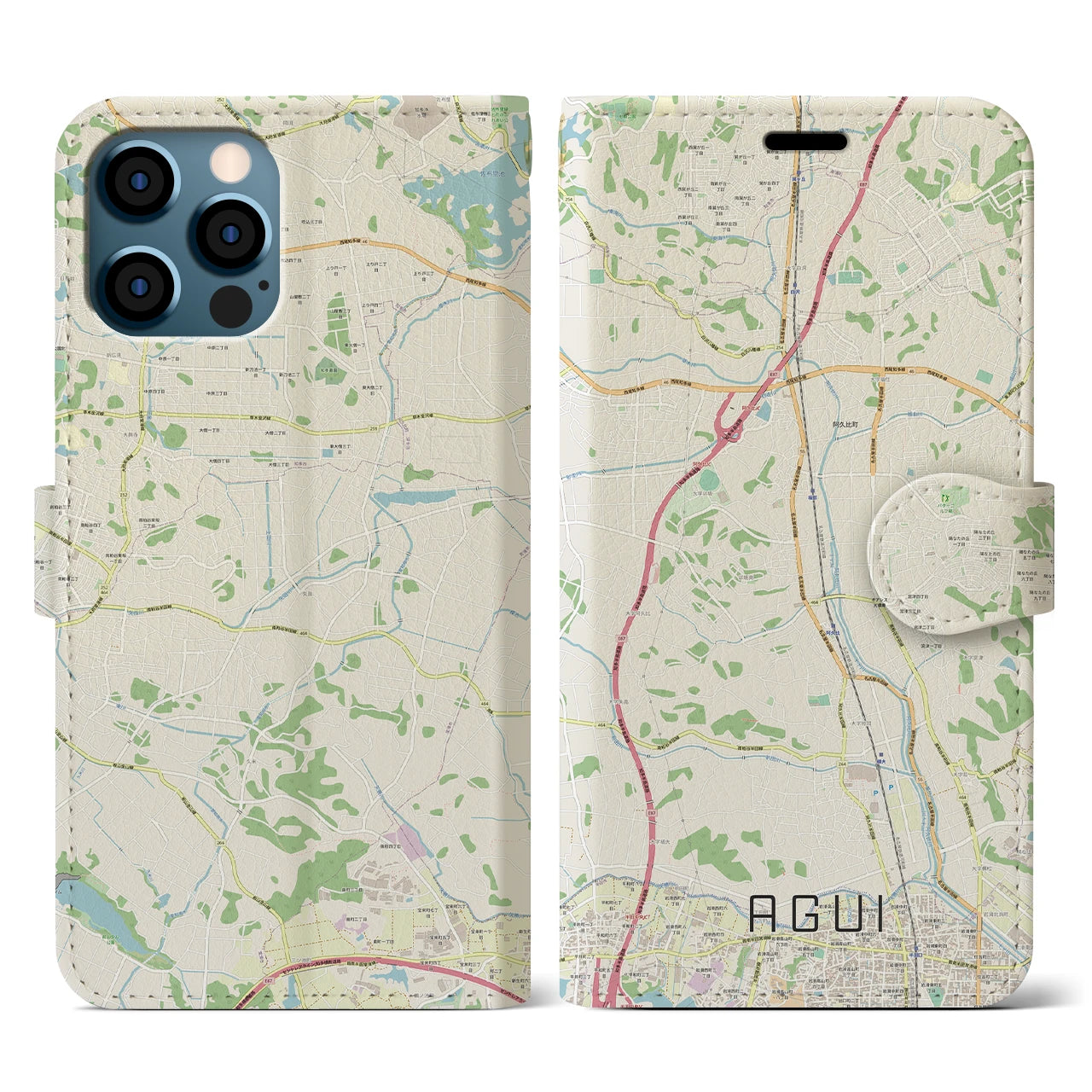 【阿久比(愛知県)】地図柄iPhoneケース(手帳タイプ)ナチュラル・iPhone 12 / 12 Pro 用