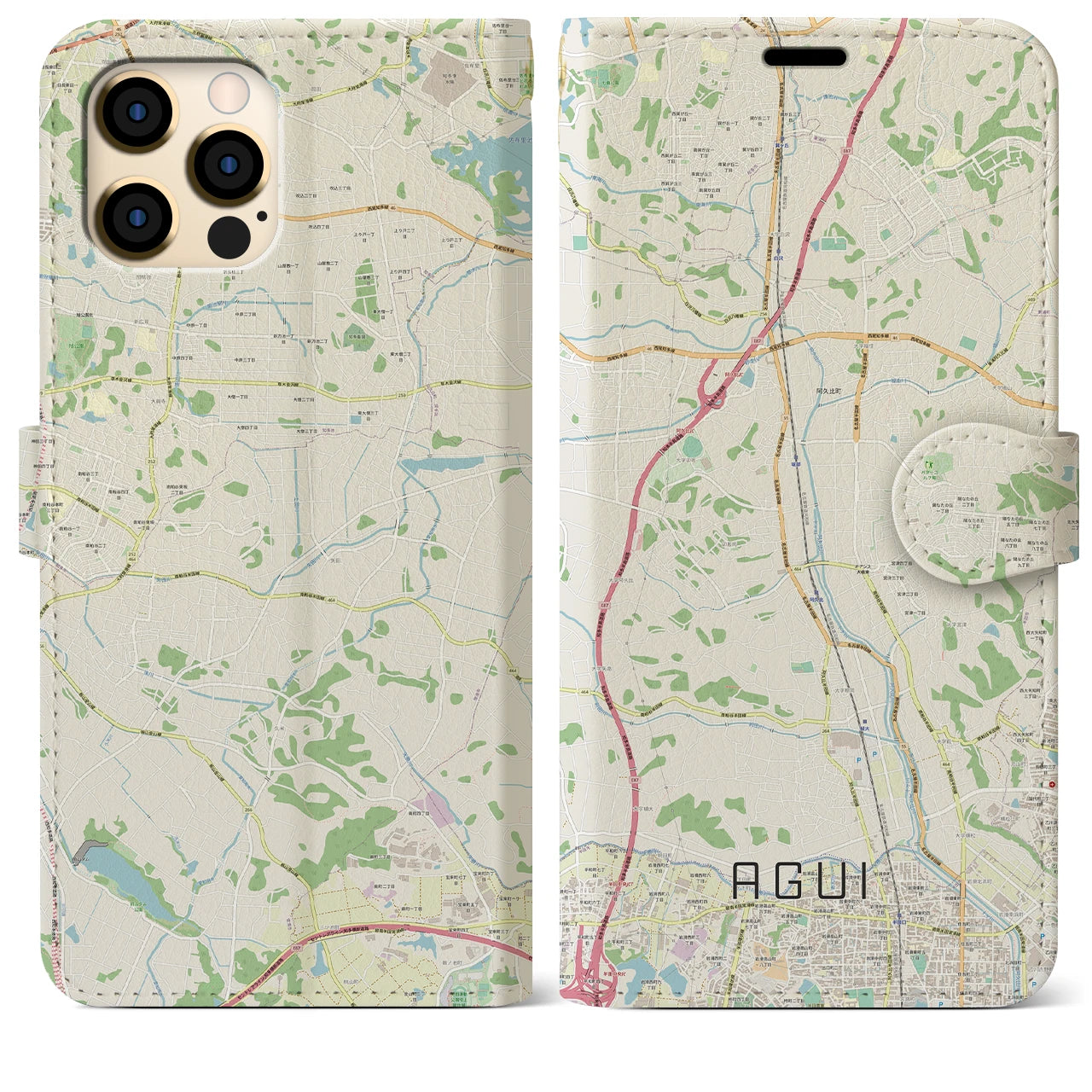【阿久比(愛知県)】地図柄iPhoneケース(手帳タイプ)ナチュラル・iPhone 12 Pro Max 用