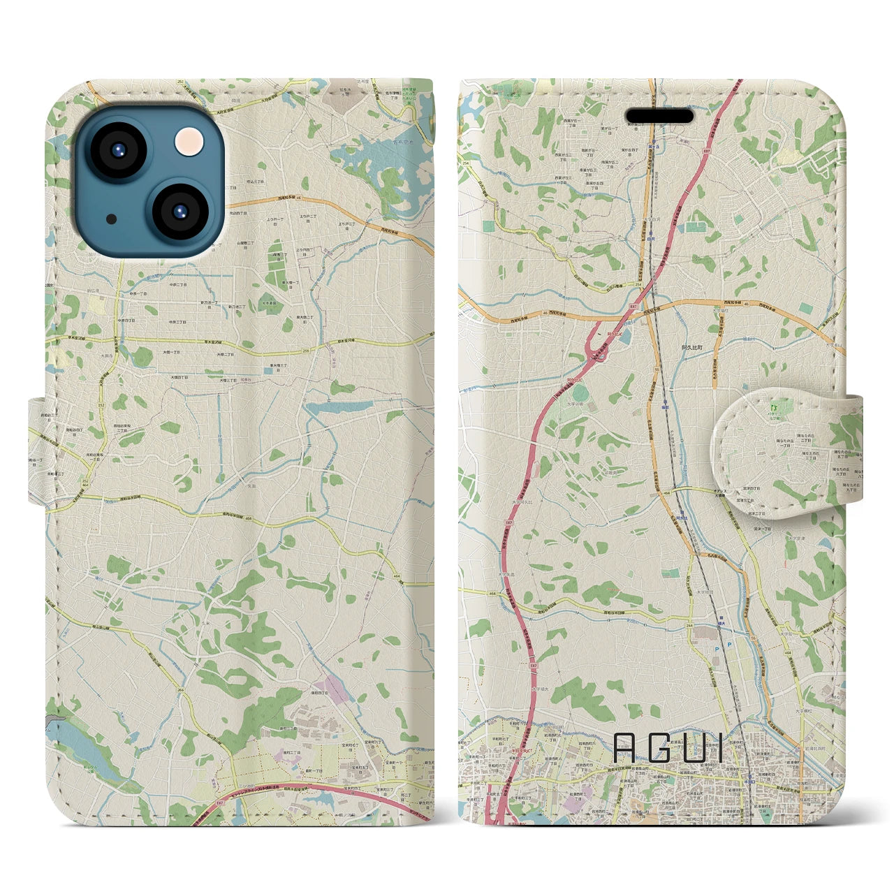 【阿久比(愛知県)】地図柄iPhoneケース(手帳タイプ)ナチュラル・iPhone 13 用