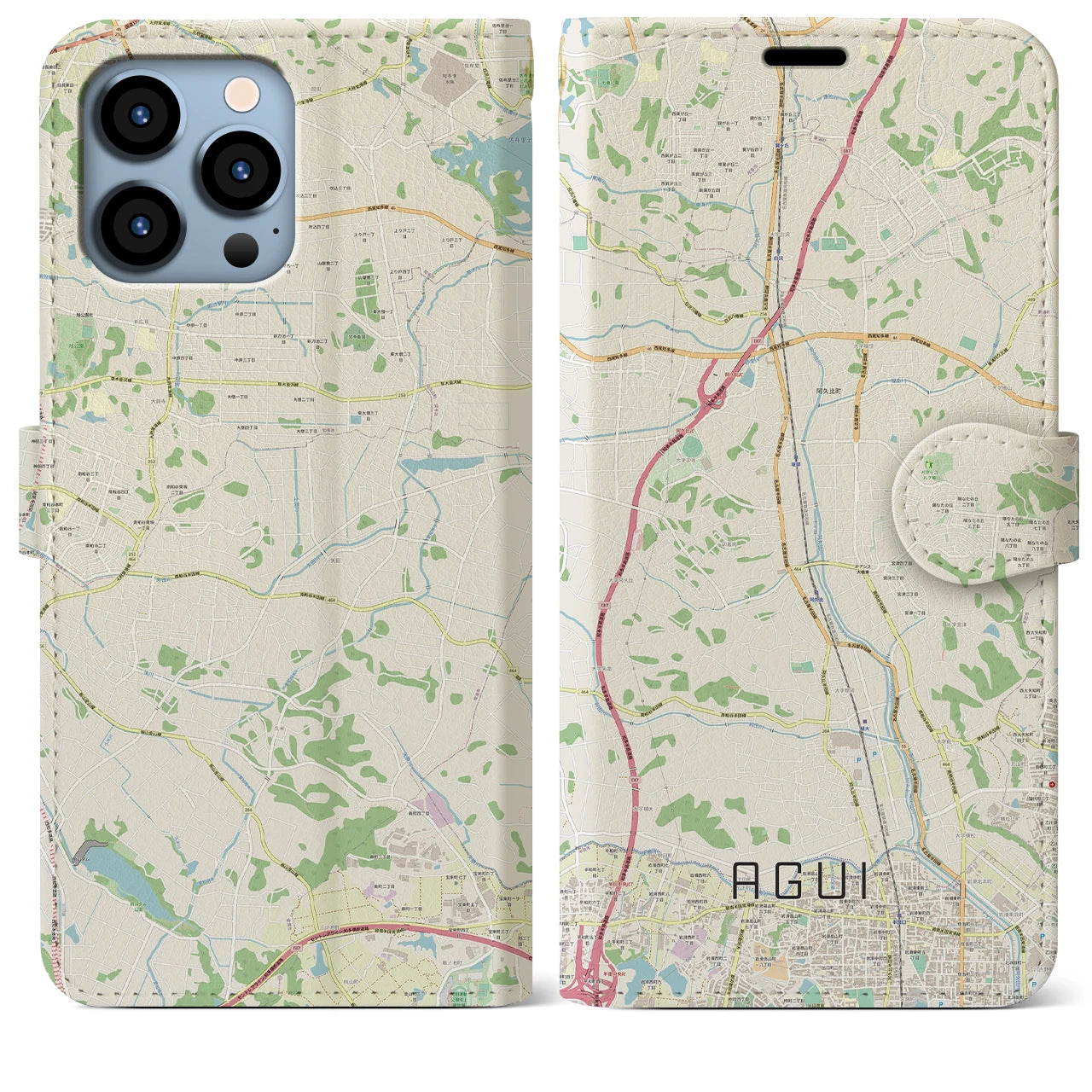 【阿久比(愛知県)】地図柄iPhoneケース(手帳タイプ)ナチュラル・iPhone 13 Pro Max 用