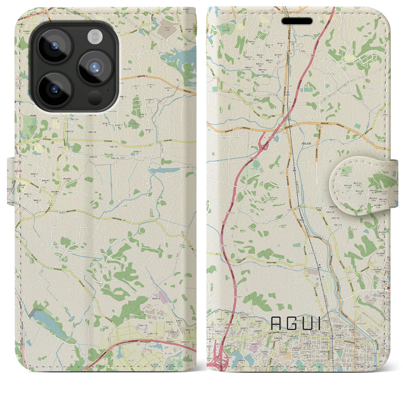 【阿久比(愛知県)】地図柄iPhoneケース(手帳タイプ)ナチュラル・iPhone 15 Pro Max 用
